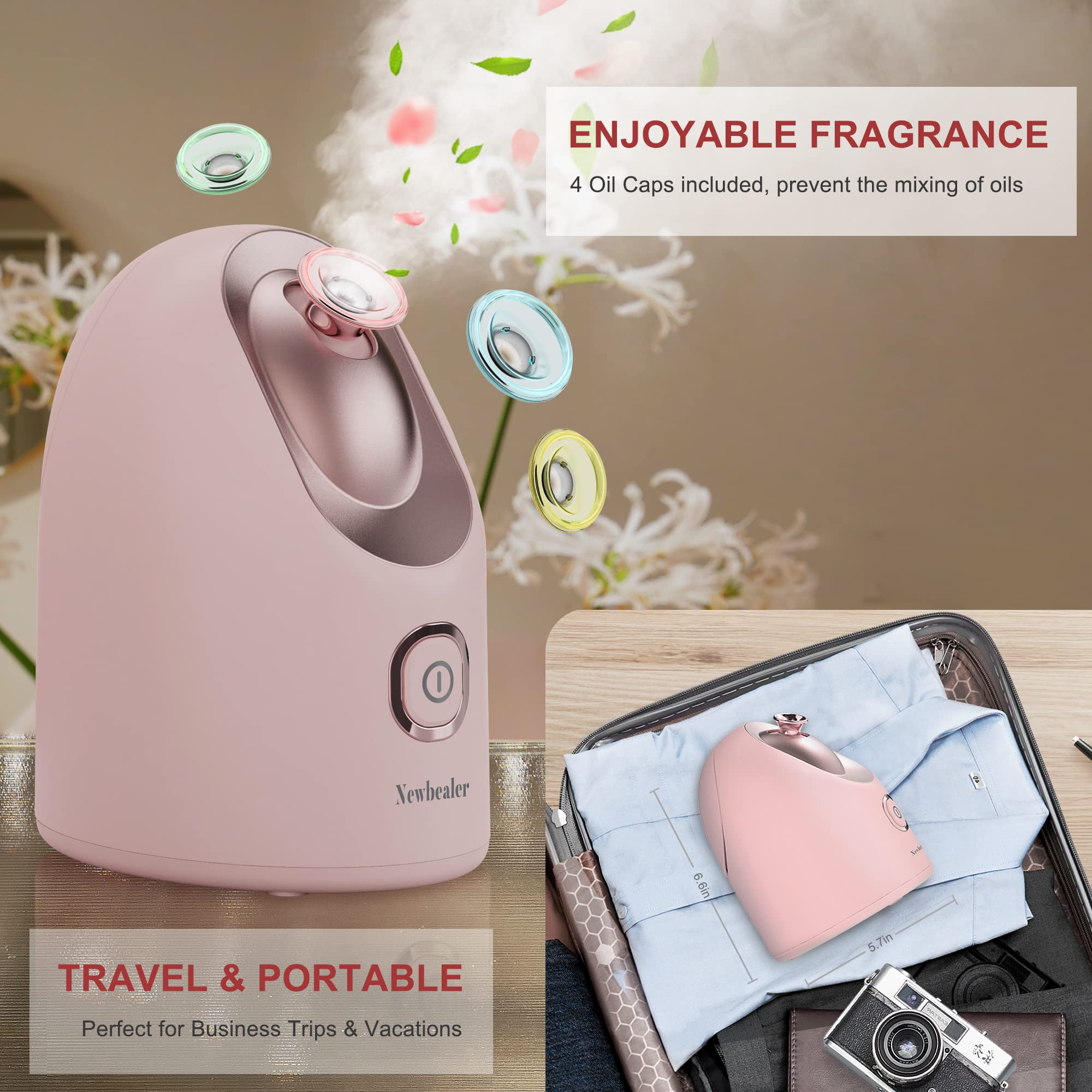Newbealer Mini Aroma Face Steamer, 160ml Nano Ionic Hot Mist Facial Humidifier Atomizer, Home Sauna Spa Sprayer Moisturizing Cle