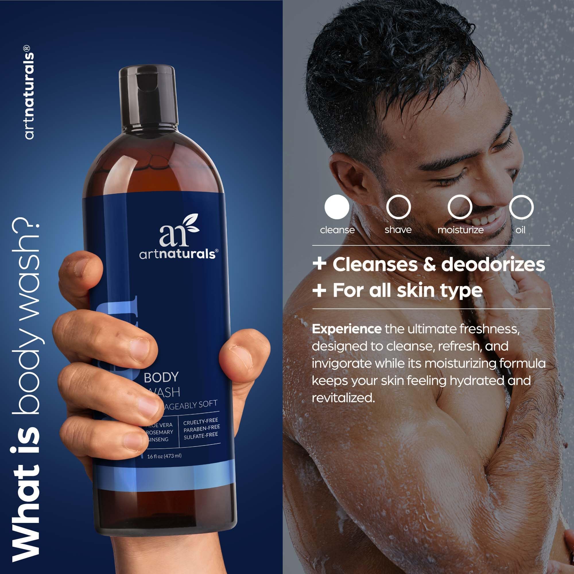 artnaturals Mens Fresh Body Wash- Natural Shower Gel that Cleanses, Refreshes, Deodorizes & Moisturizing (16 Fl Oz -Pack of 1)