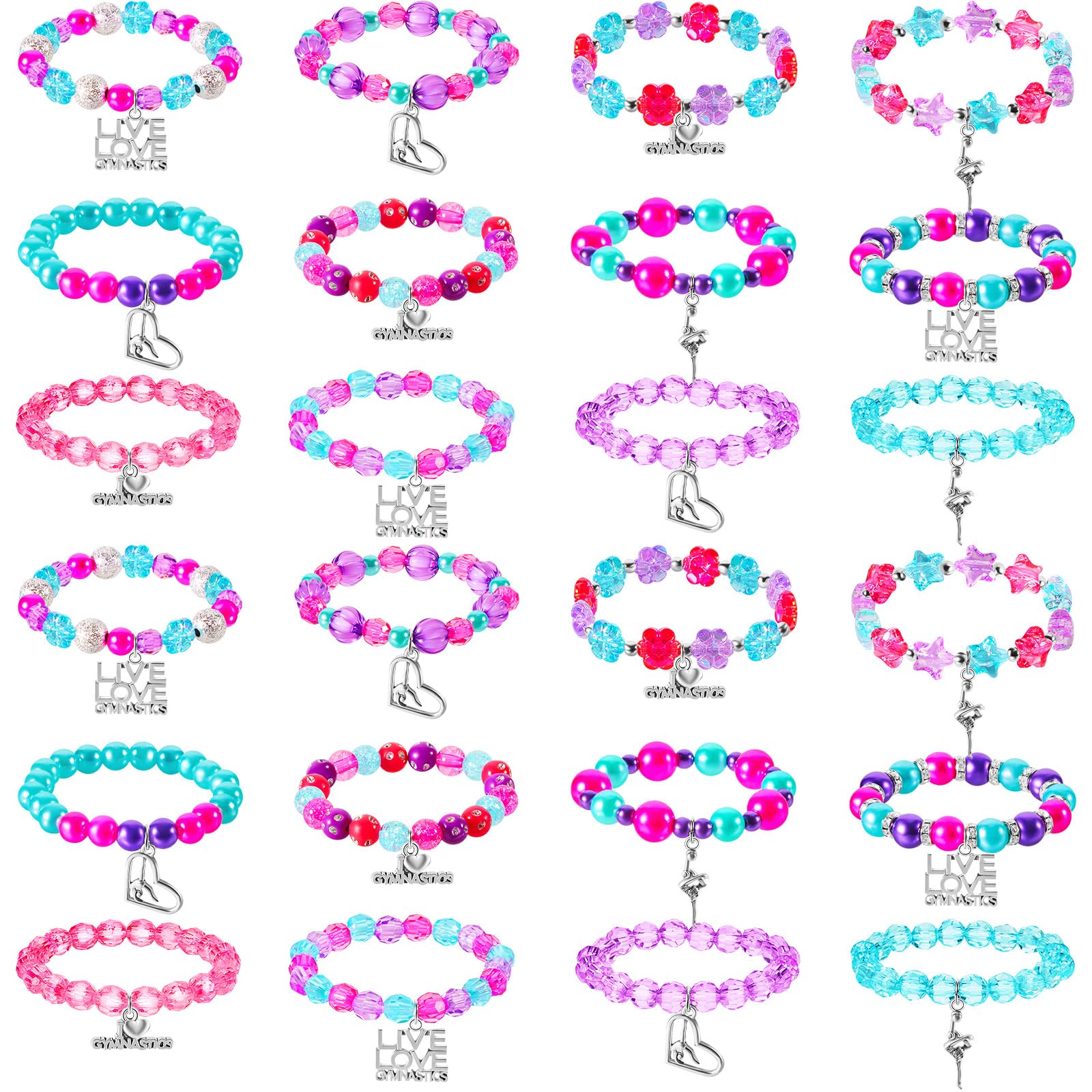 Sasylvia 24 Pcs Gymnastics Bracelets Bulk Gymnastics Party Favors Pink Sports Fan Bracelets Jewelry Charm Birthday Party Supplie
