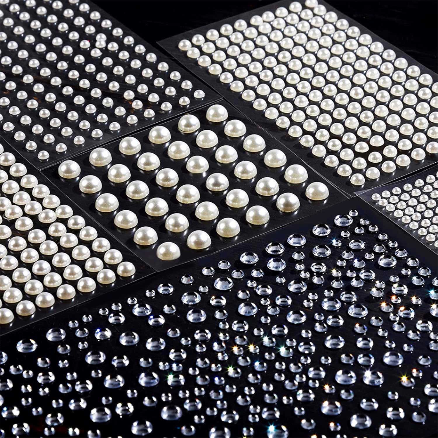 Teenitor 2582Pcs Hair Pearls Hair Gems Face Gems, Hair Pearls Stick On, Hair Face Jewels Face Hair Gems 3/4/5/6/8mm Hair Pearls 