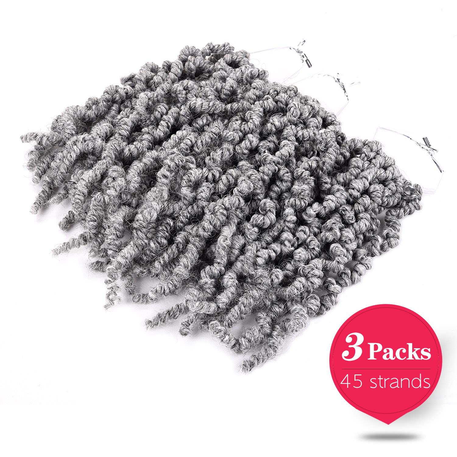 3 Packs Short Grey Pre-twisted Spring Braids Synthetic Crochet Hair Extensions 10 inch 15 strands/pack Ombre Crochet Twist Braid