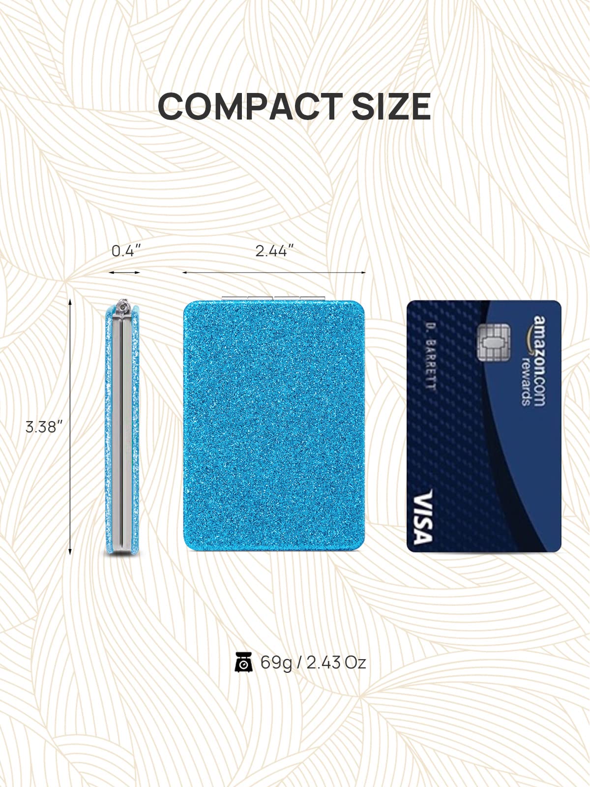 Omiro Compact Mirror, Glitter Pu Leather 1X/3X Magnification, Ultra Portable For Purses, 2.4'' W X 3.4'' L (Blue)
