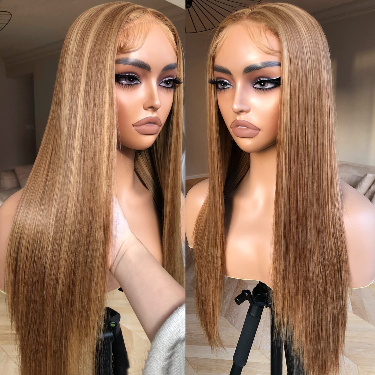 BrownBomb Honey Blonde Lace Front Wig - Pre Plucked, Ready to Wear, HD Glueless 13X5X1 - Highlight Synthetic Straight Wig for Wo