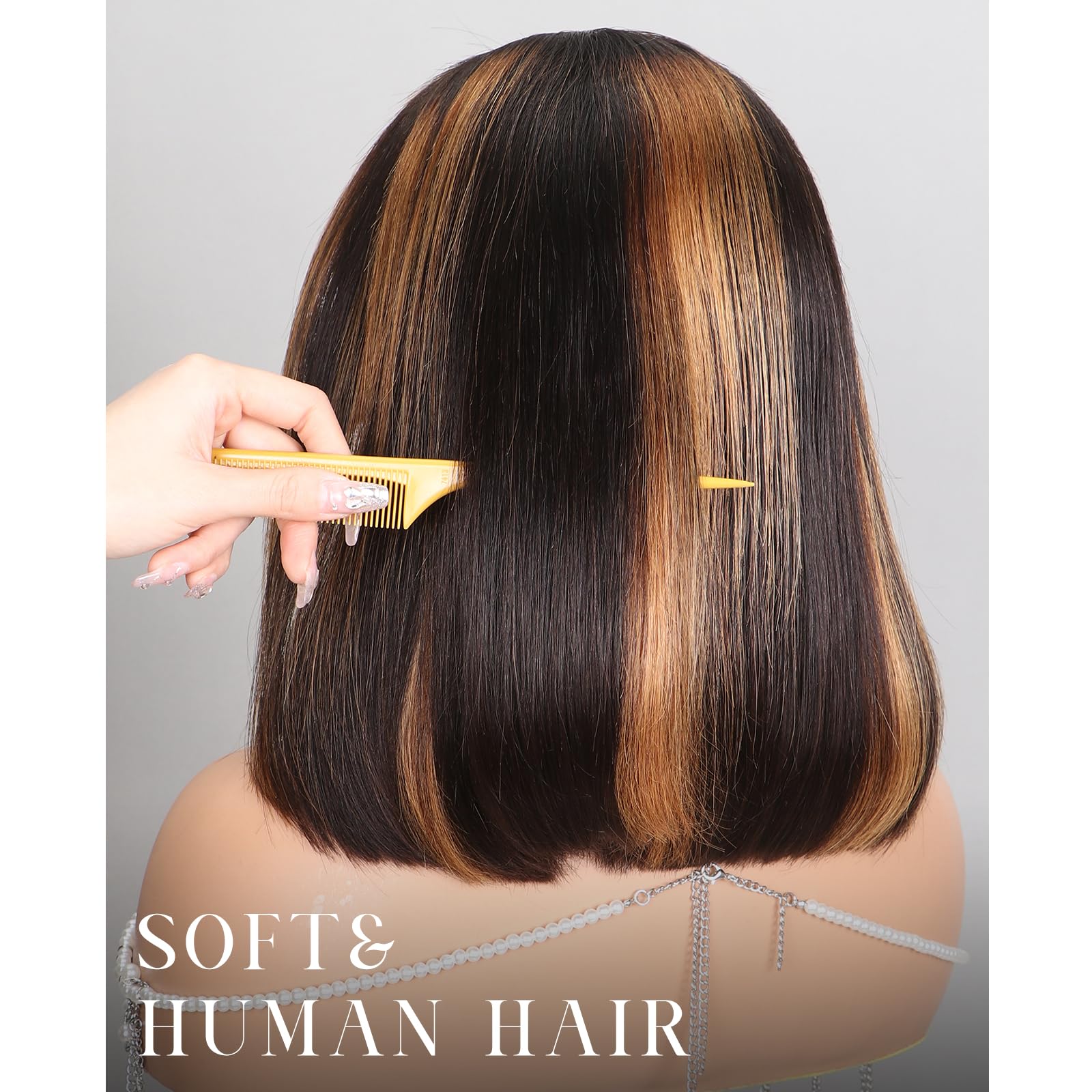 Arabella Hair 12Inch 6X6 Ready To Go Glueless Wig Human Hair 1B/30 Highlight Bob Wig Real 210% Density 12A Straight Bob Wigs Hum