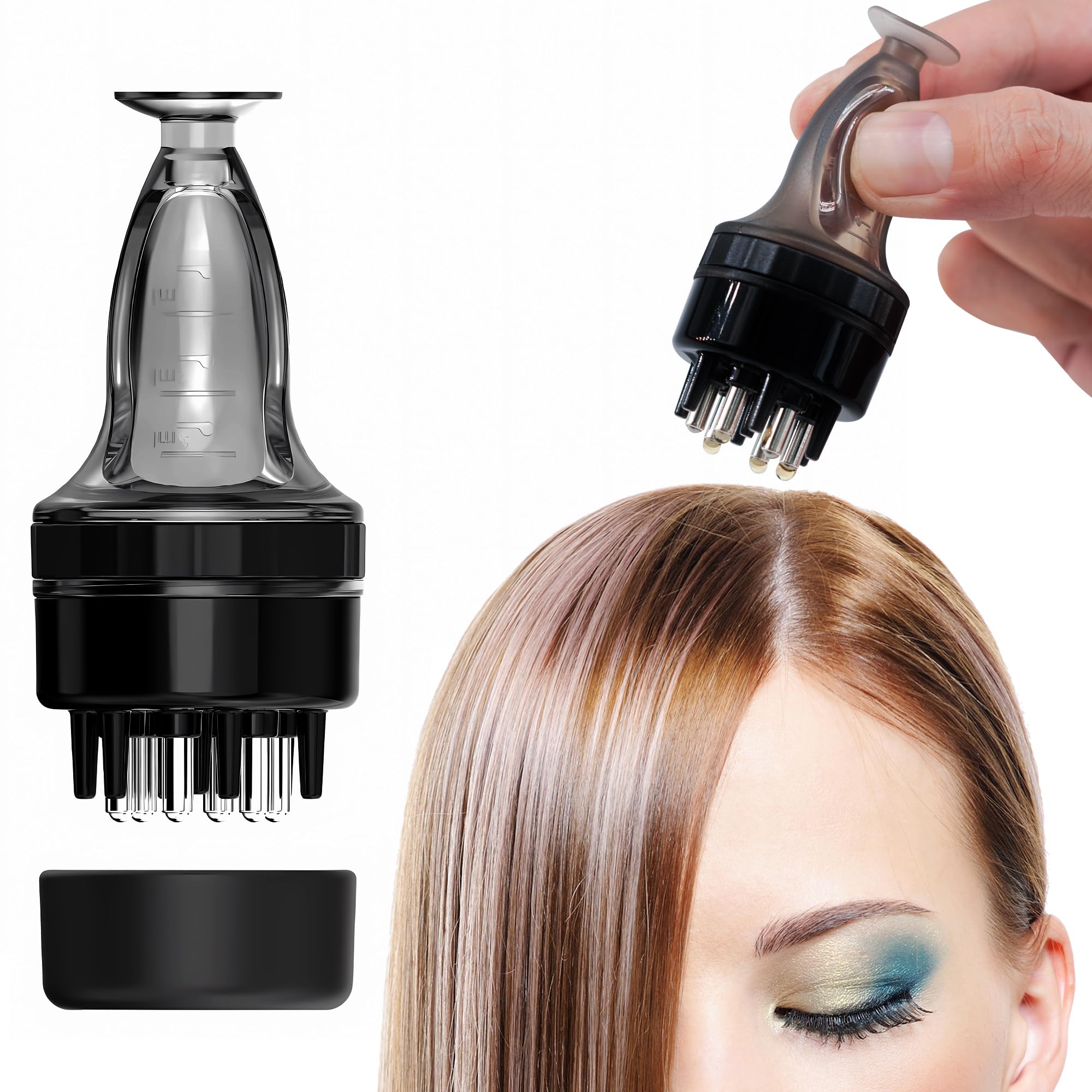 Scalp Oil Applicator and Massager for Hair Growth - Root Comb Bottle, Ball Style Applicator (Black)