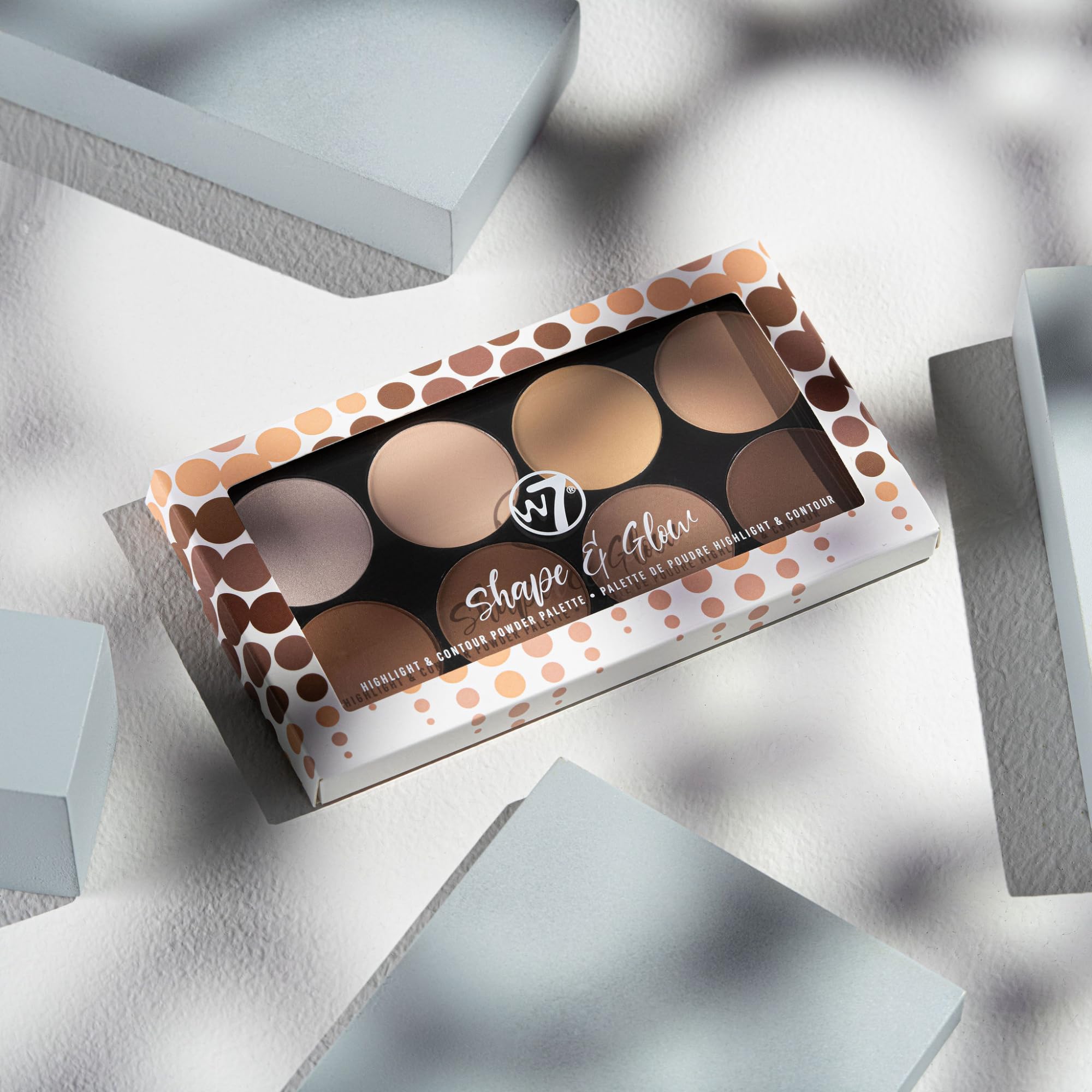 W7 Shape & Glow Highlight & Contour Powder Palette - Professional 8 Shade Face Makeup Palette