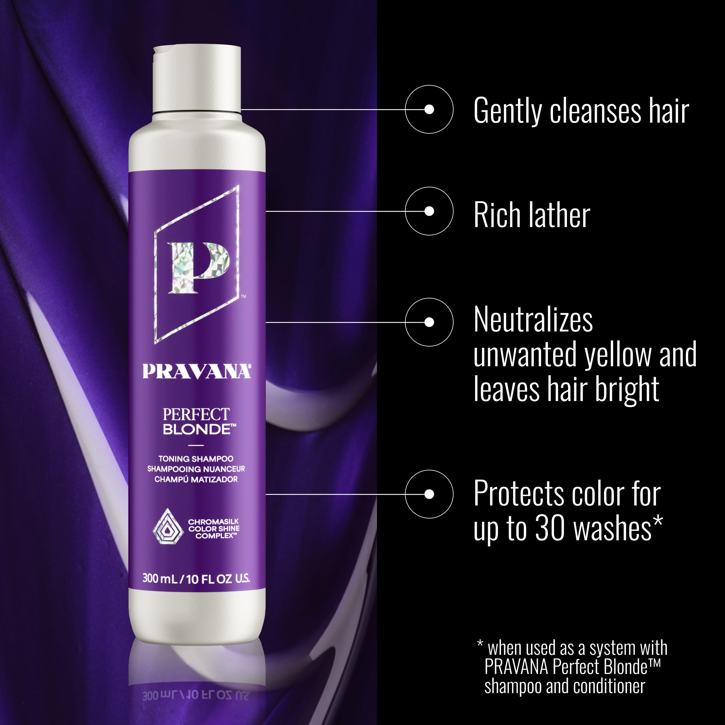 Pravana The Perfect Blonde Purple Toning Shampoo | Neutralizes Brassy, Yellow Tones | For Color-Treated Hair | Chromasilk Enhanc