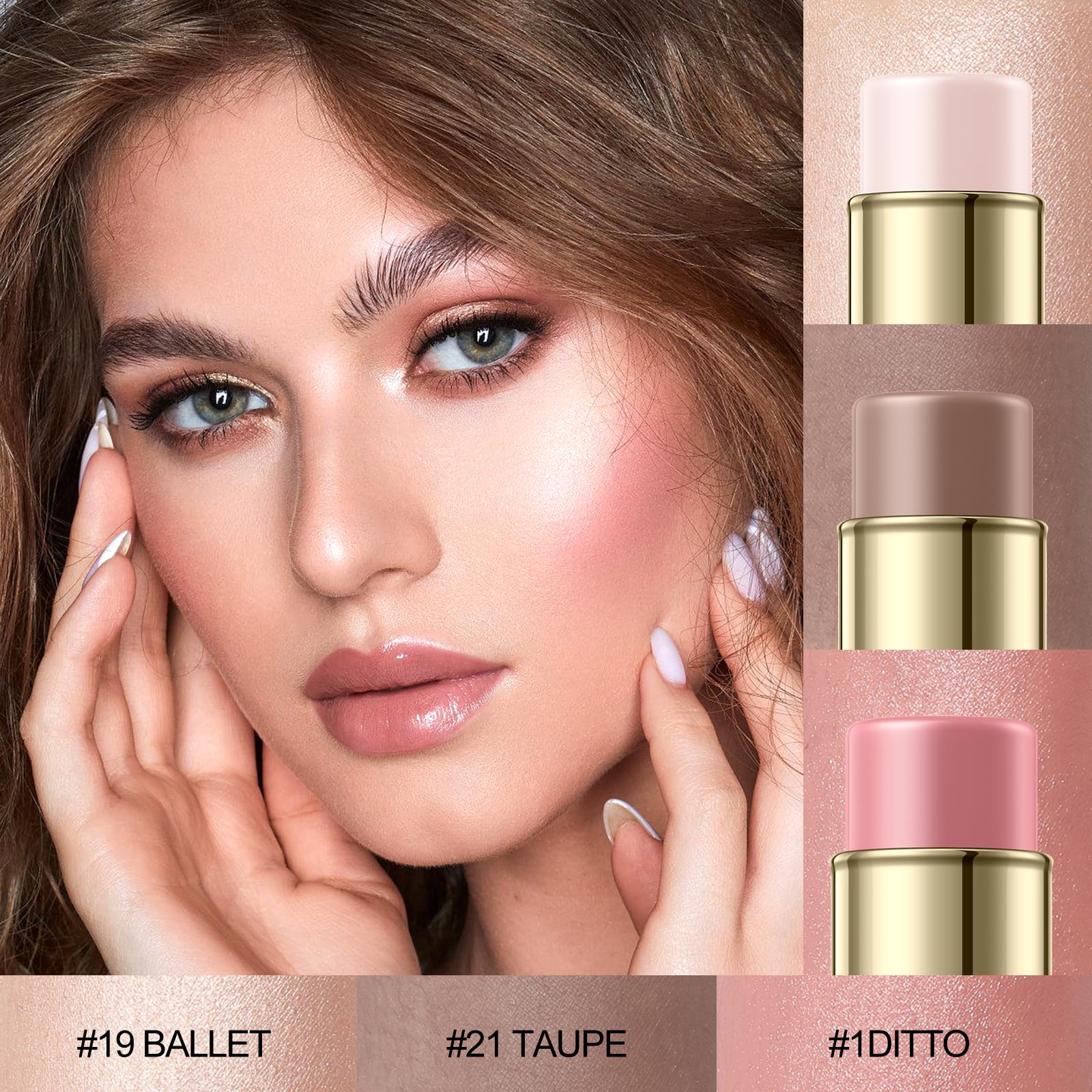 Falocutus 3 Pcs Fair-Cool Contour Stick Set,Cream Blush & Highlighter Bronzer Pen,Long Lasting & Smooth Natural Face Contouring