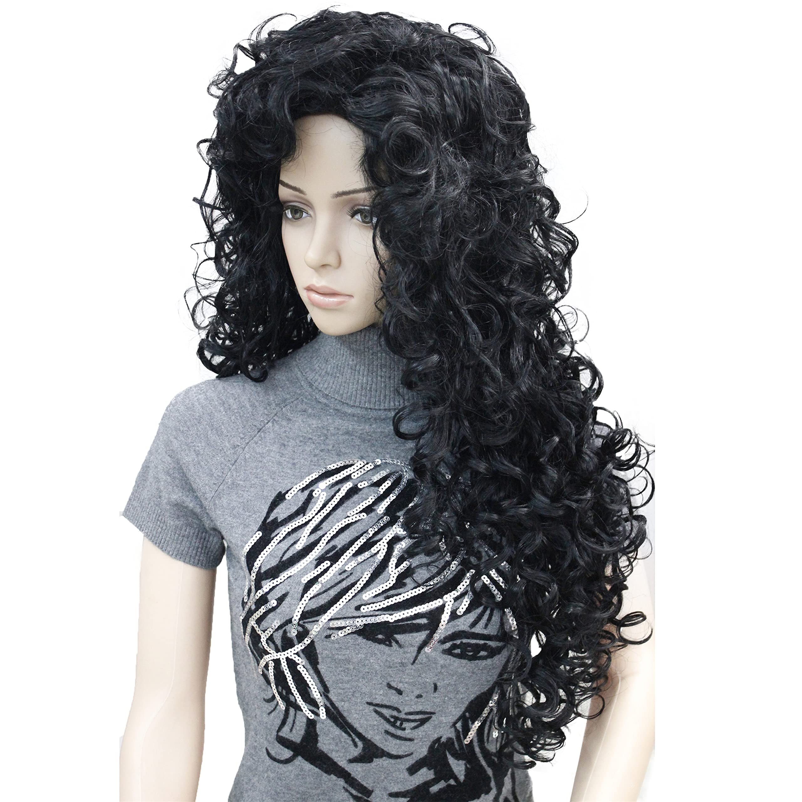Lydell 28'' Women Long Curly Wigs Soft Layered Hair Synthetic Full Wigs (Black)