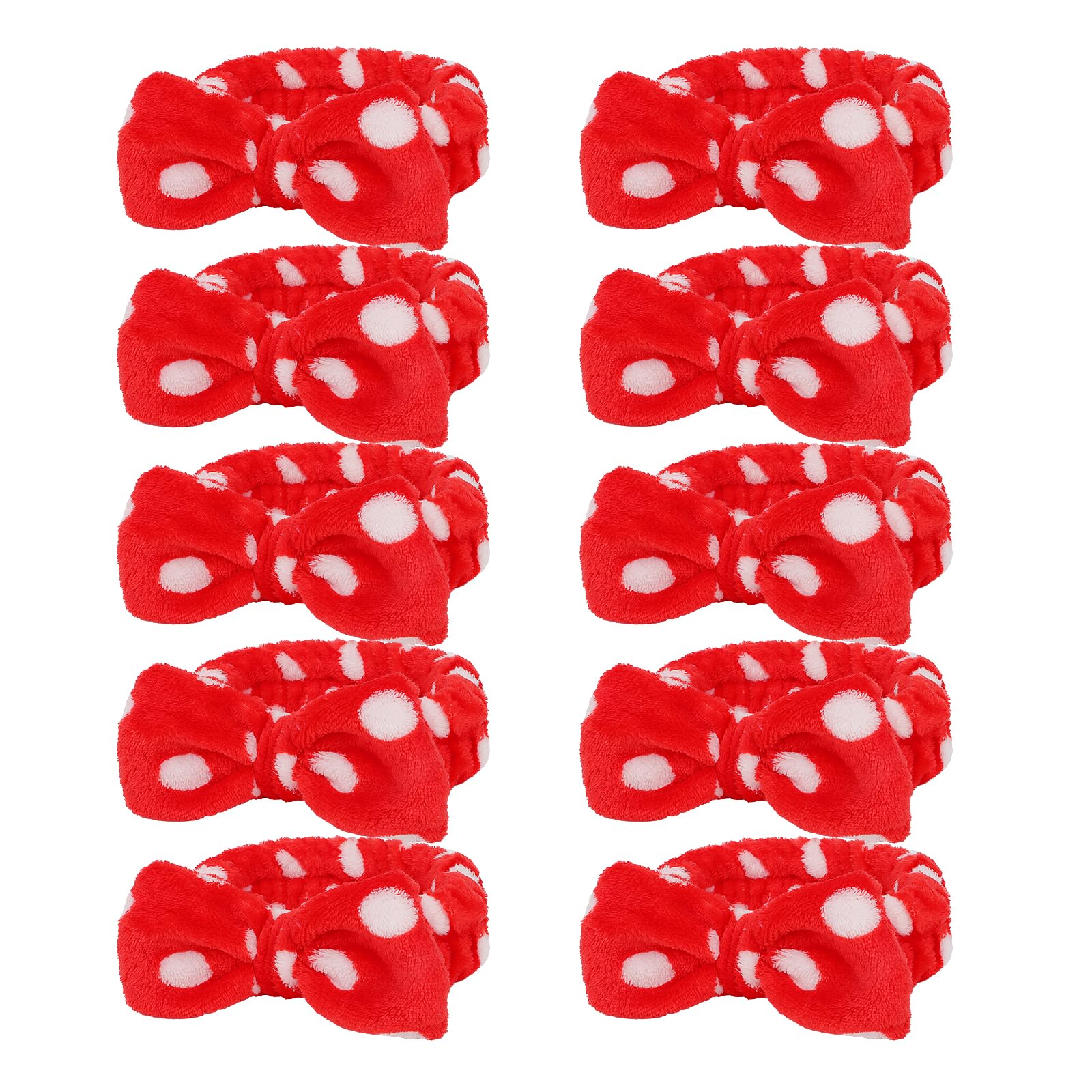 10 Pcs Red Dot Makeup Headbands, Spa Gifts for Women Girls, Soft Coral Fleece Skincare Headband, Bow Hair Bands, Beauty Headband