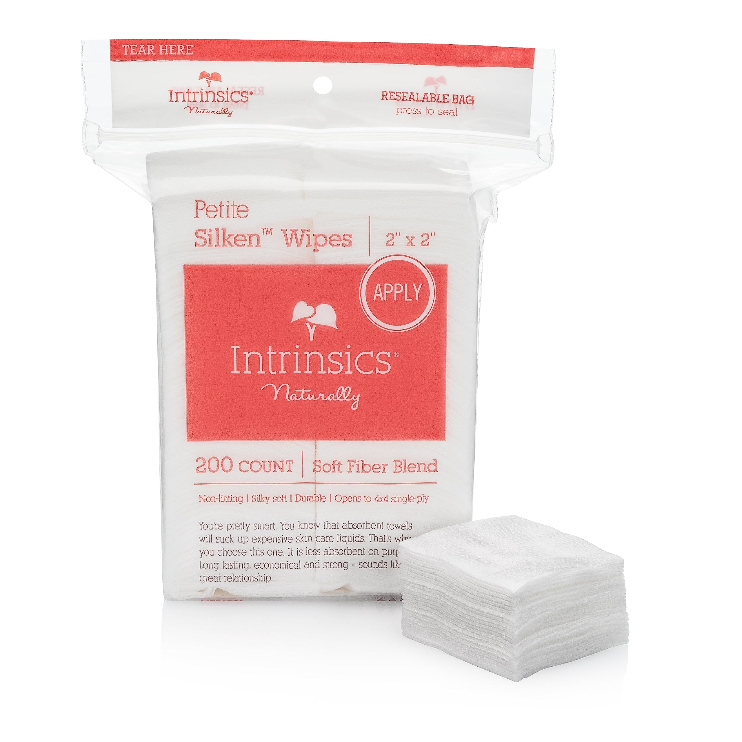 Intrinsics Petite Silken Wipes - 2''x2'', 4-ply Blend of Soft Fibers, 2 pack bundle