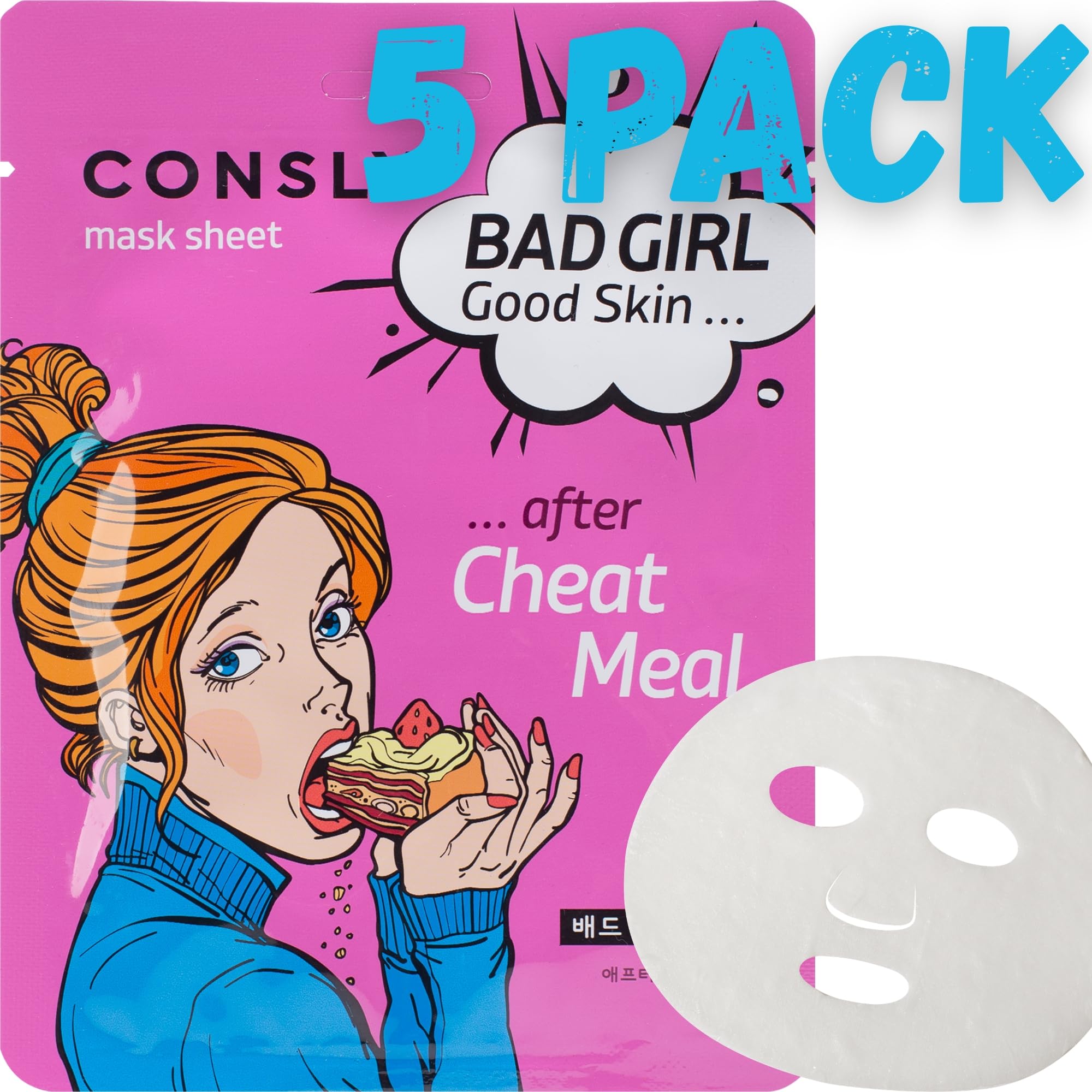 CONSLY BAD GIRL Korean Sheet Mask Pack  After Cheat Meal | Balancing & Hydrating Face Mask | 5 Pack | KBeauty Skincare | Made 