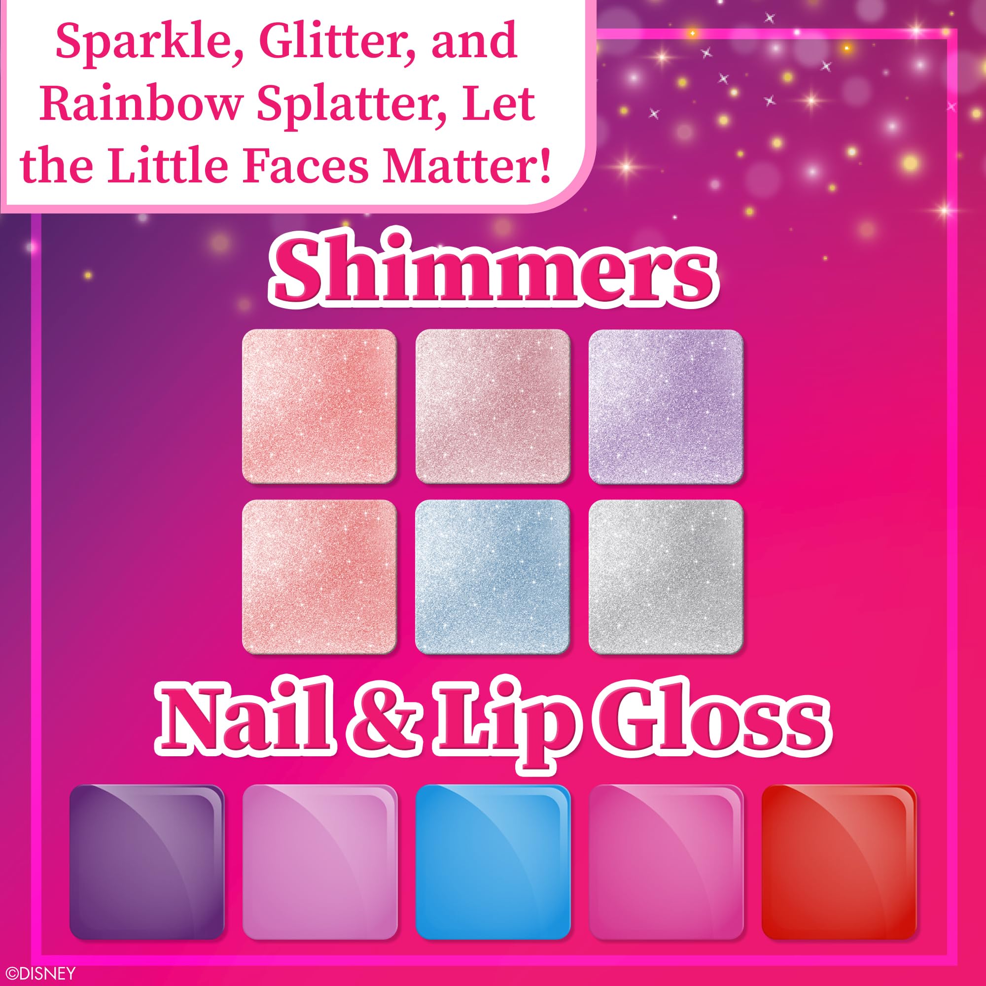 Disney Princess Train Case Girls Beauty Set, Kids Makeup Kit for Girls, Real Washable Toy Makeup Set, Play Makeup, Pretend Play,