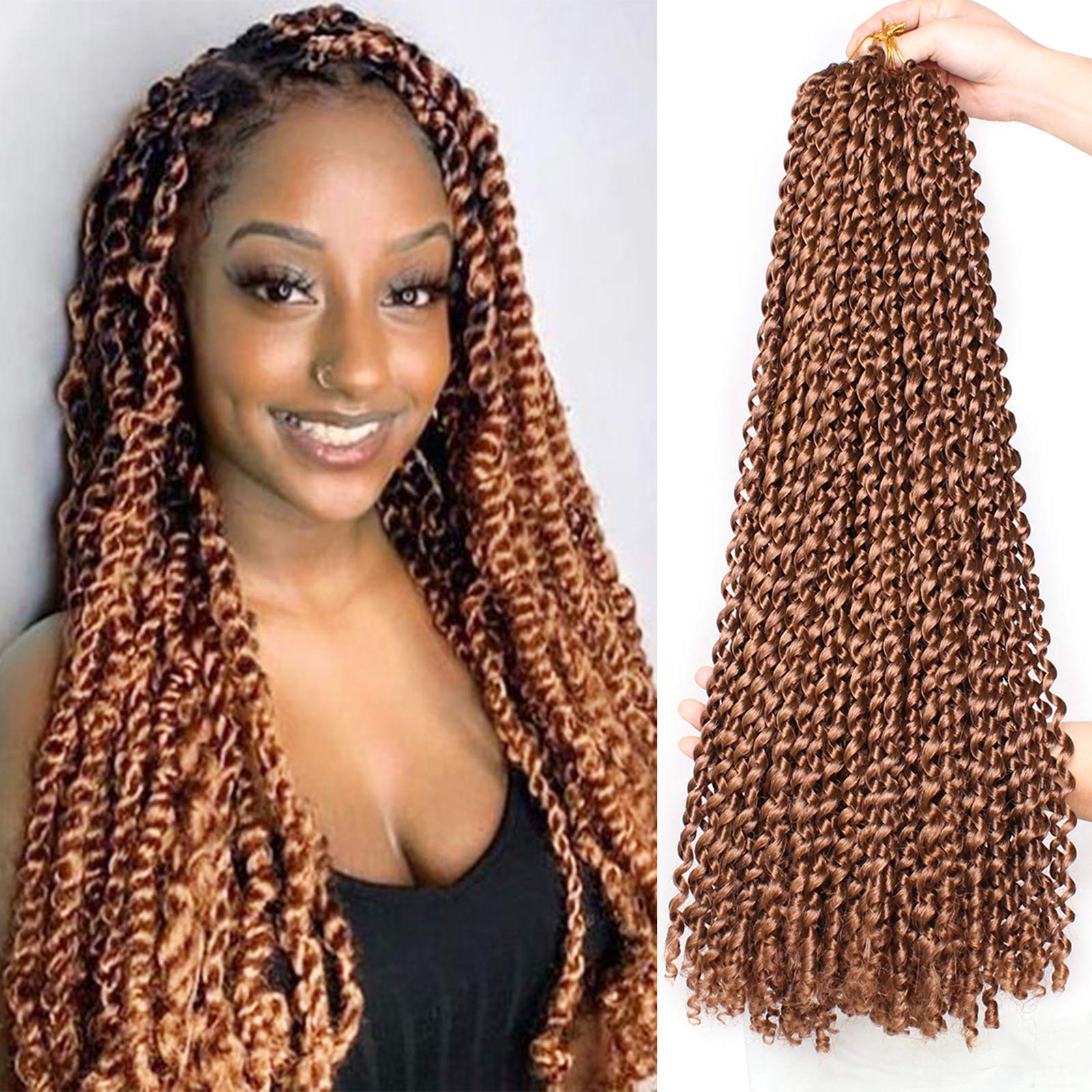 Leeven 2 Packs 24 Inch Passion Twist Hair Long Bohemian Water Wave Crochet Hair For Butterfly Locs Braiding Hair Brown Curly Syn