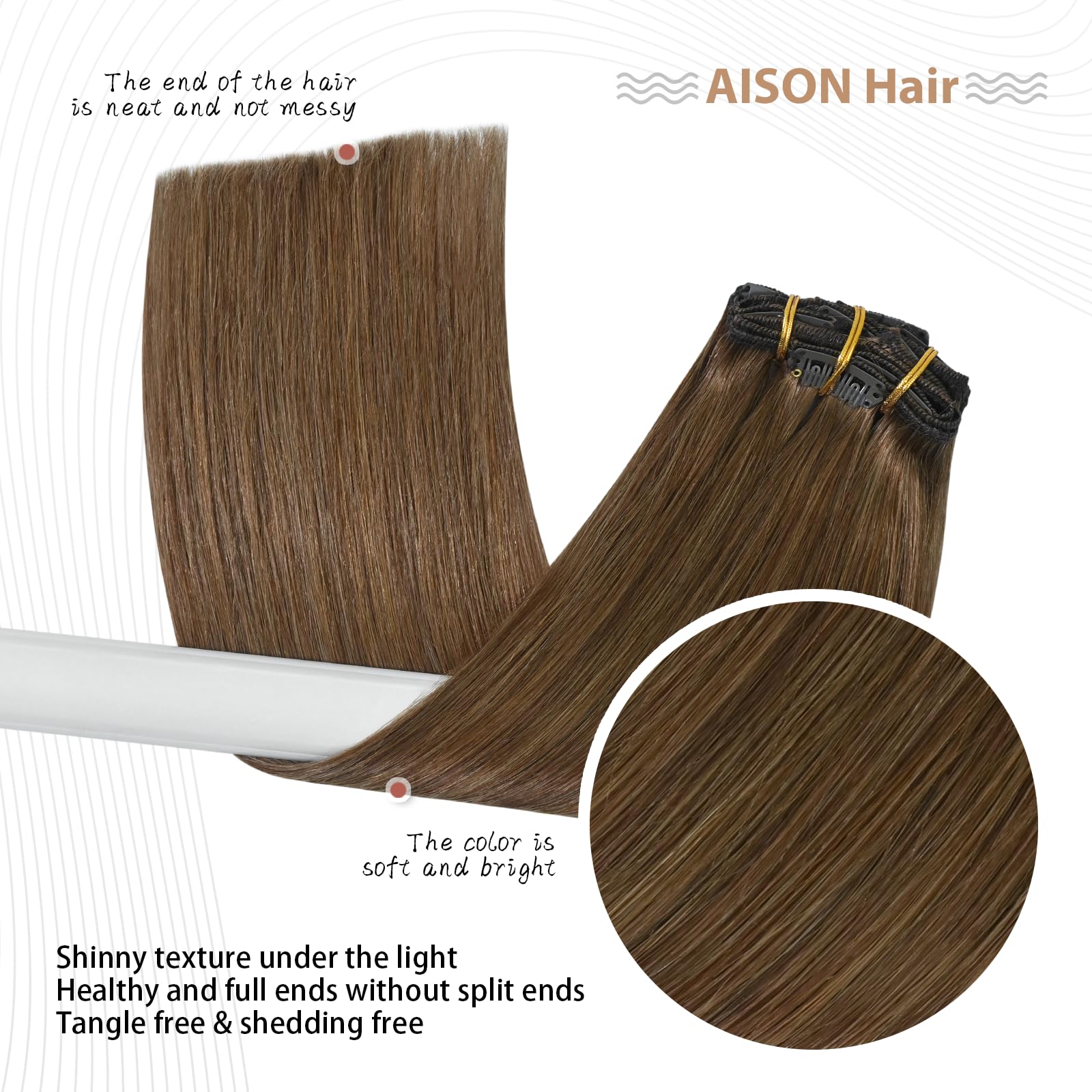 Light Brown Clip in Hair Extensions Real Human Hair 7pcs Remy Hair 16clips for Women #6 Chestnut Brown Hair Extensions Real Huma