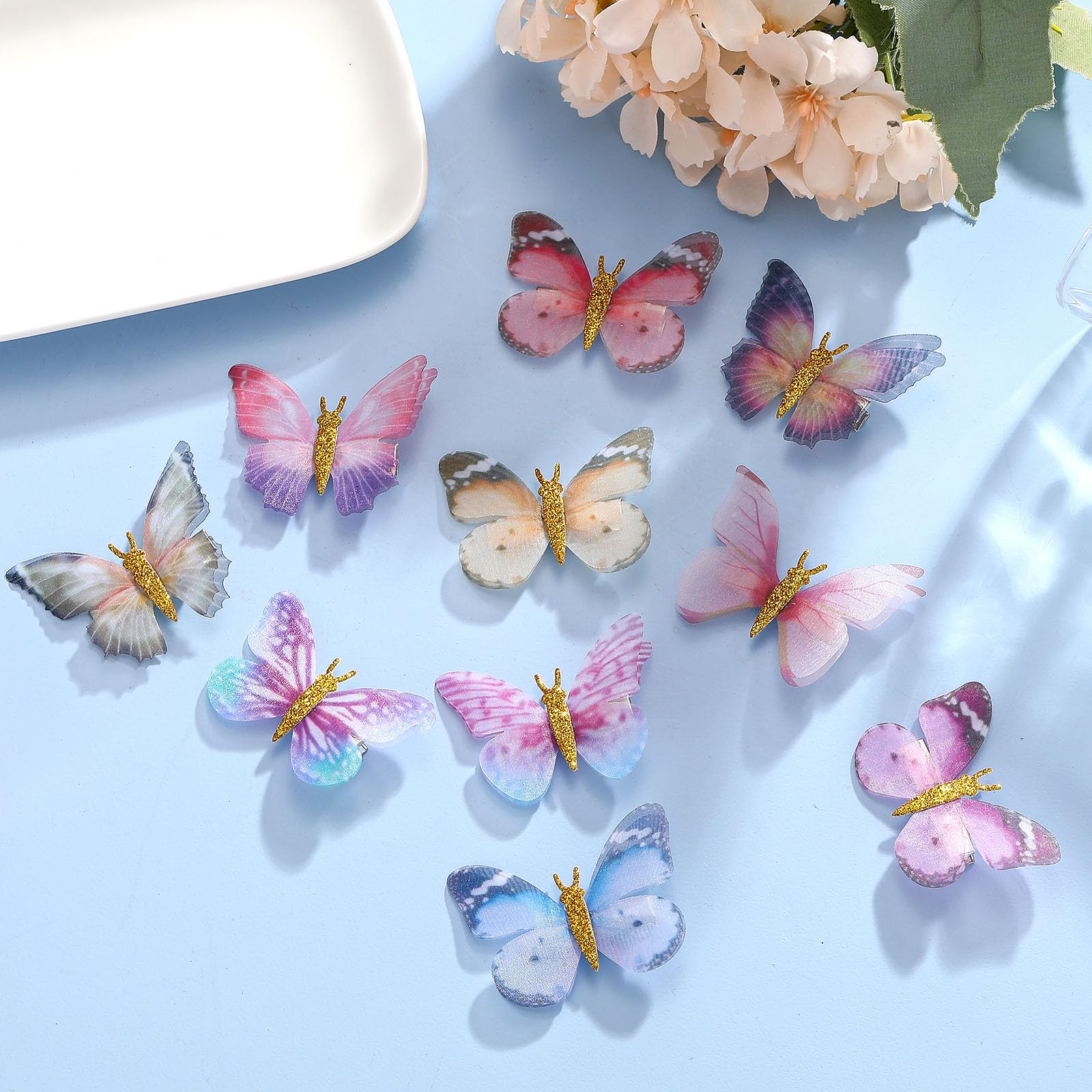Paderison 20Pcs Butterfly Hair Clips for Kids Moving Glitter Butterfly Clips Fairy Accessories for Women Butterfly Hair Accessor