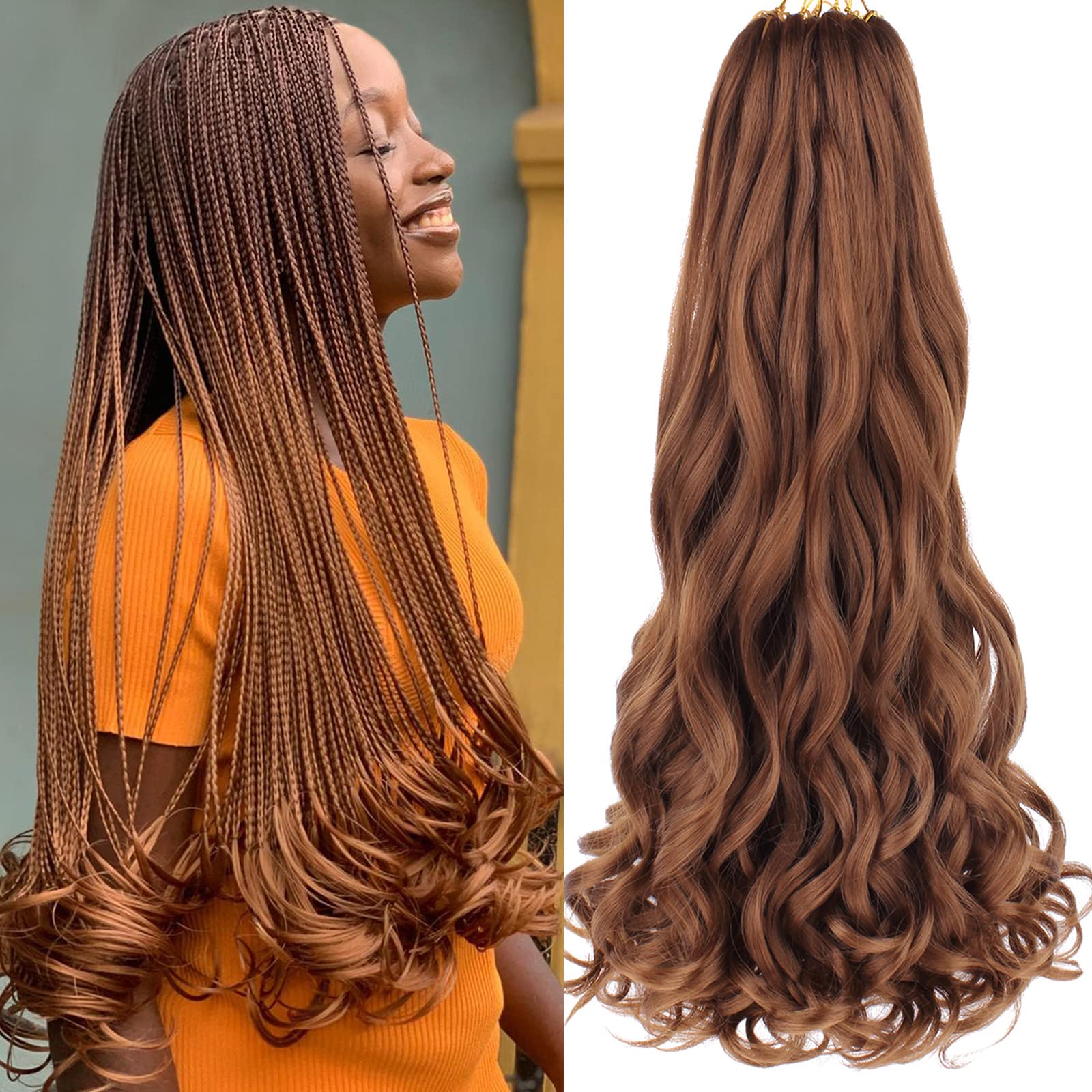 COOKOO Honey Brown 18 Inch French Curl Crochet Braids 9 Packs Soft Bouncy Braids Hair 65g/pack Loose Wavy Texture Pre-stretched