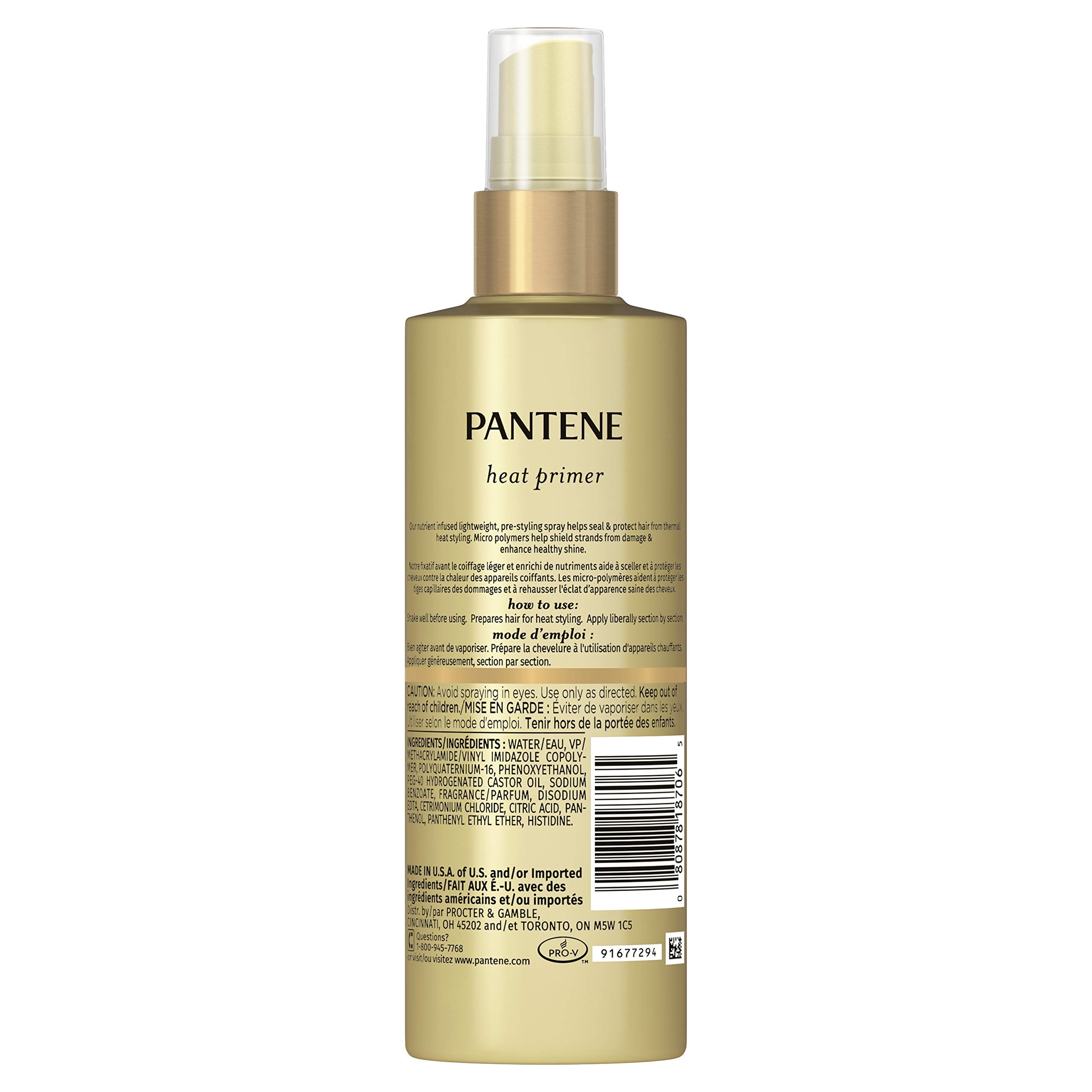 Pantene Pro-V Nutrient Boost Heat Primer Thermal Heat Protection Pre-Styling Spray, 6.4 Fl oz, 5.243 Fl oz