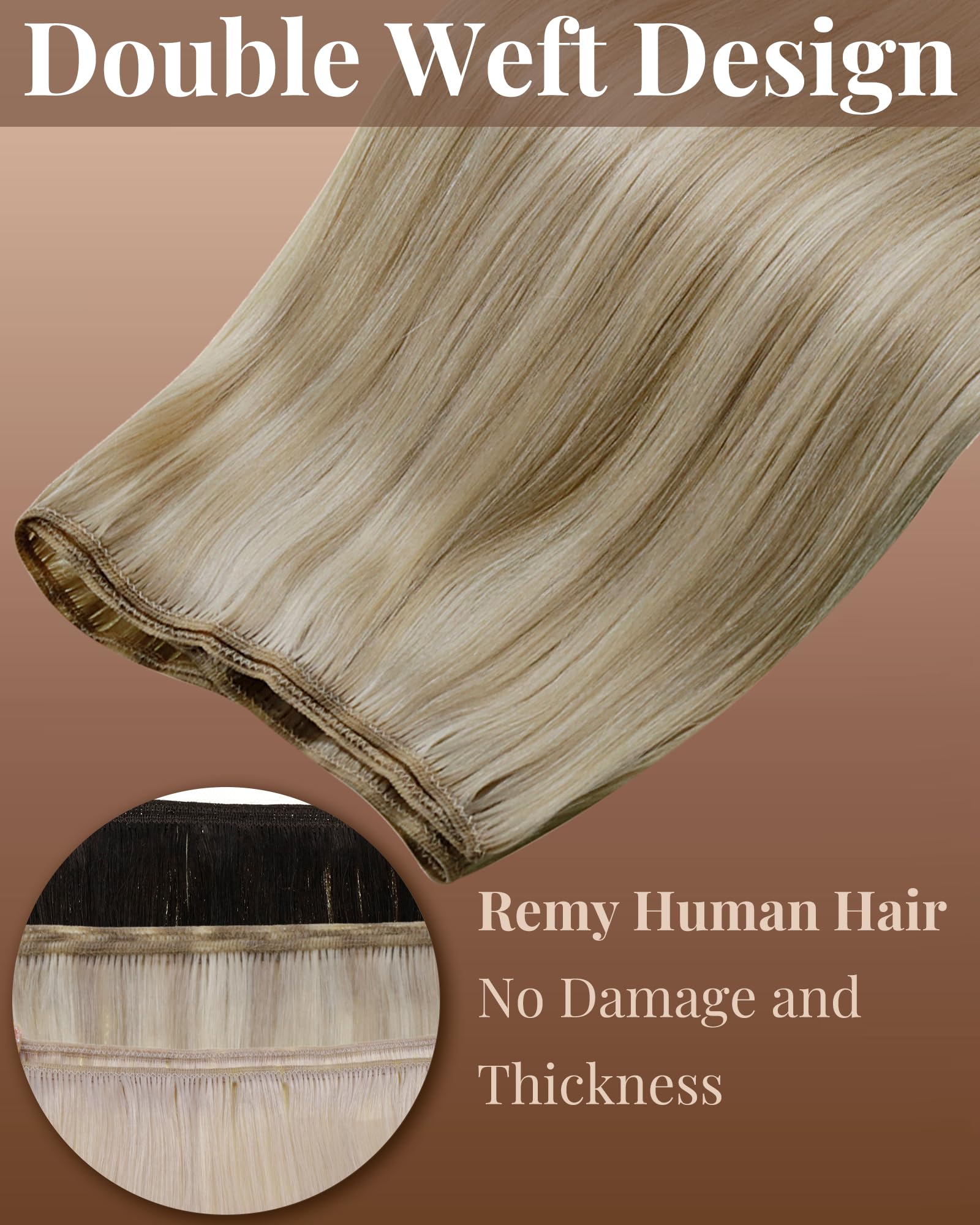 Hetto Weft Hair Extensions Human Hair Blonde Highlighted Sew in Hair Extensions Real Human Hair Ash Blonde Highlights Sew in Wef