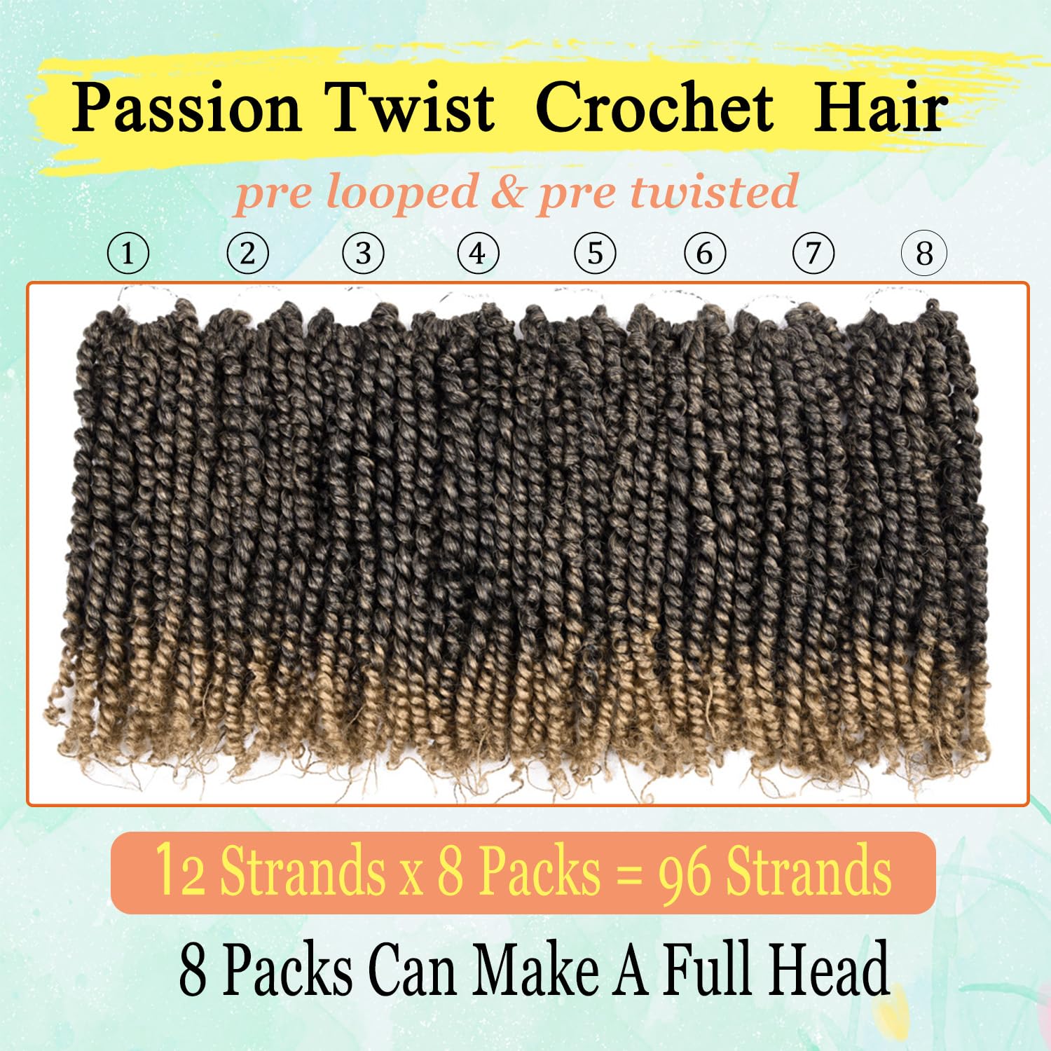 12 Inch Passion Twist Crochet Hair For Black Women 8 Packs Pre-Twisted Passion Twist Hair Crochet Braids Pre-Looped Bohemian Twi