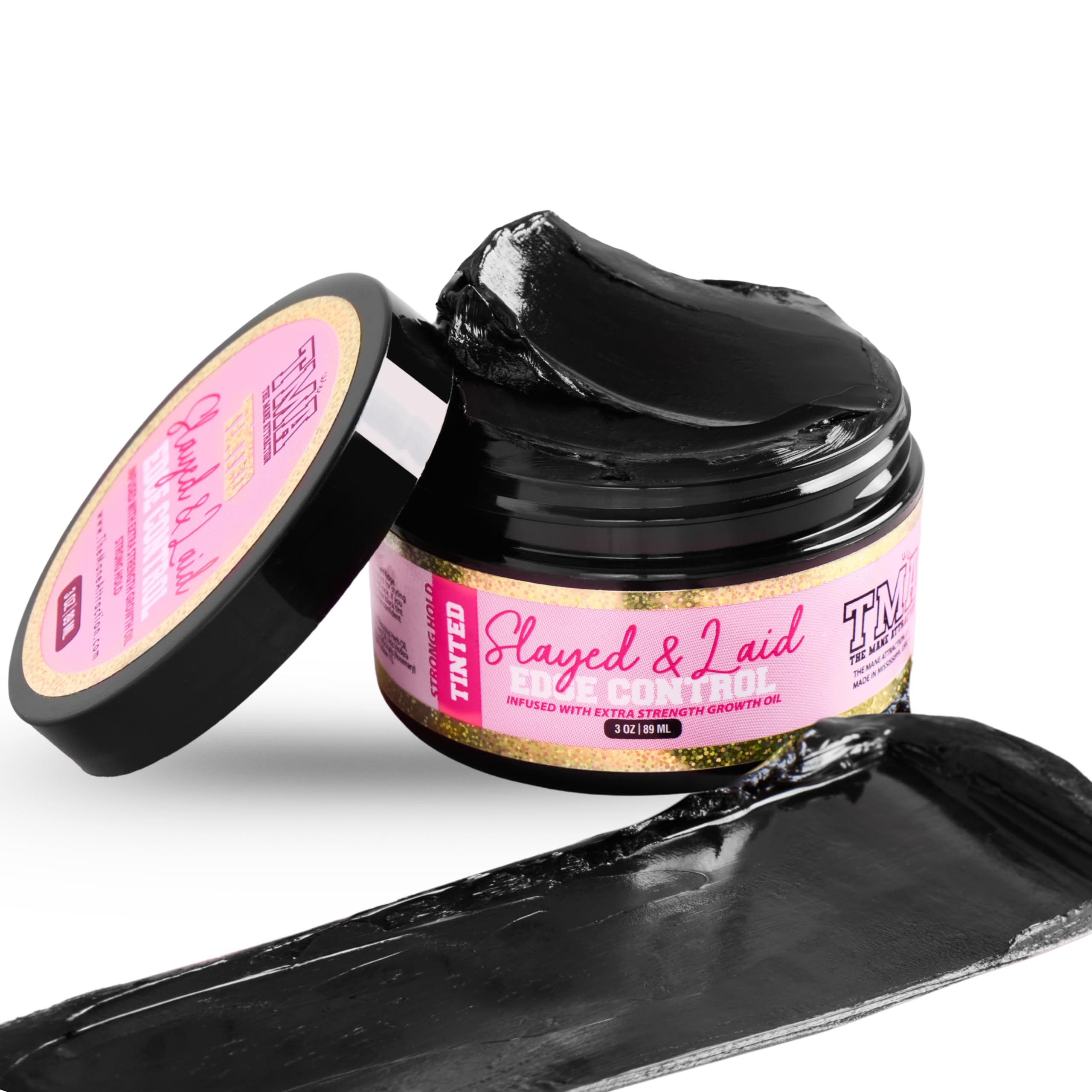 The Mane Attraction Black Edge Control Tinted 3oz | Edge Gel for Thinning Hairlines | FlakeFree Growth Gel with Strong Hold fo