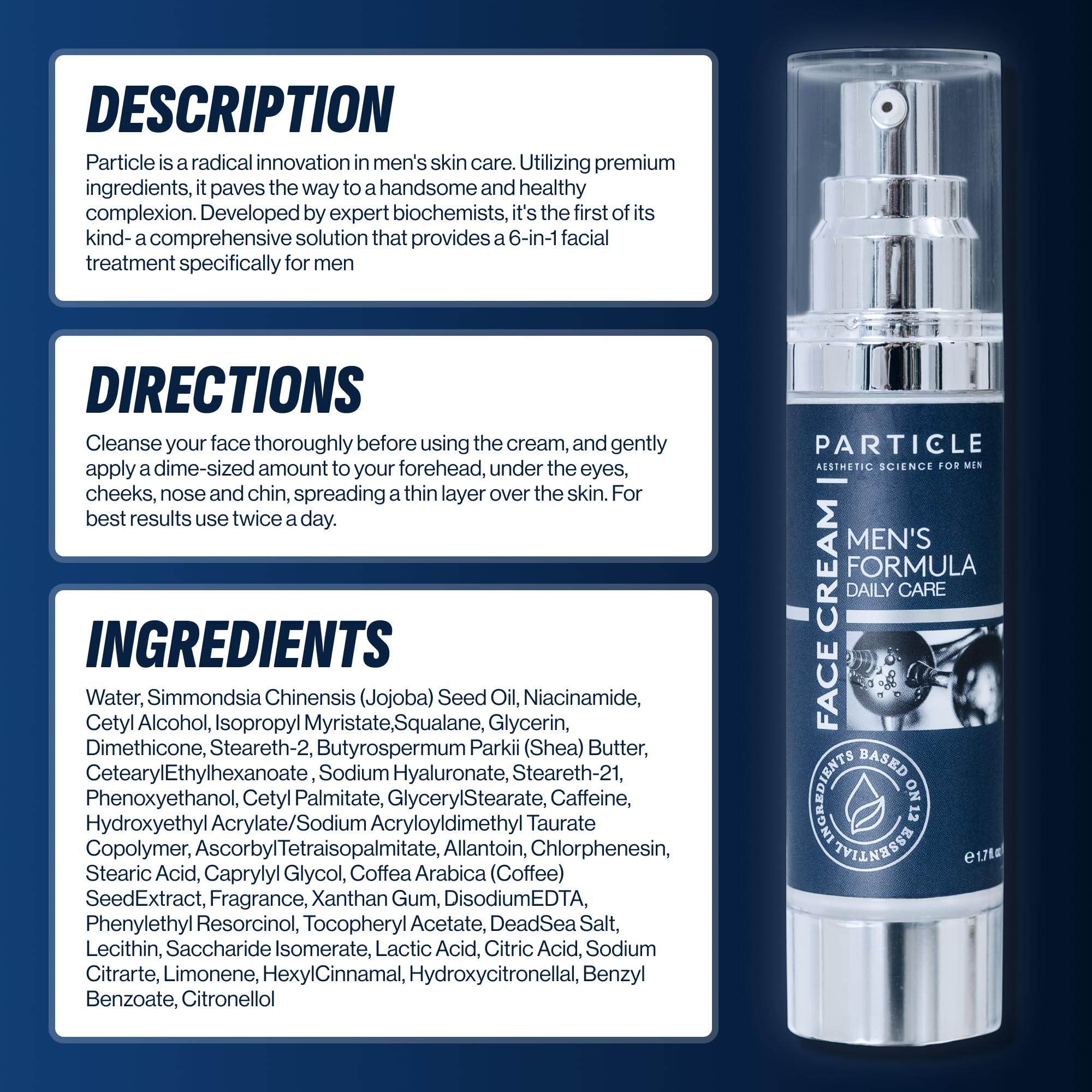Particle 6-in-1 Face Cream for Men, Anti-Aging Moisturizer, Reduces Wrinkles & Dark Spots, 1.7 Fl Oz