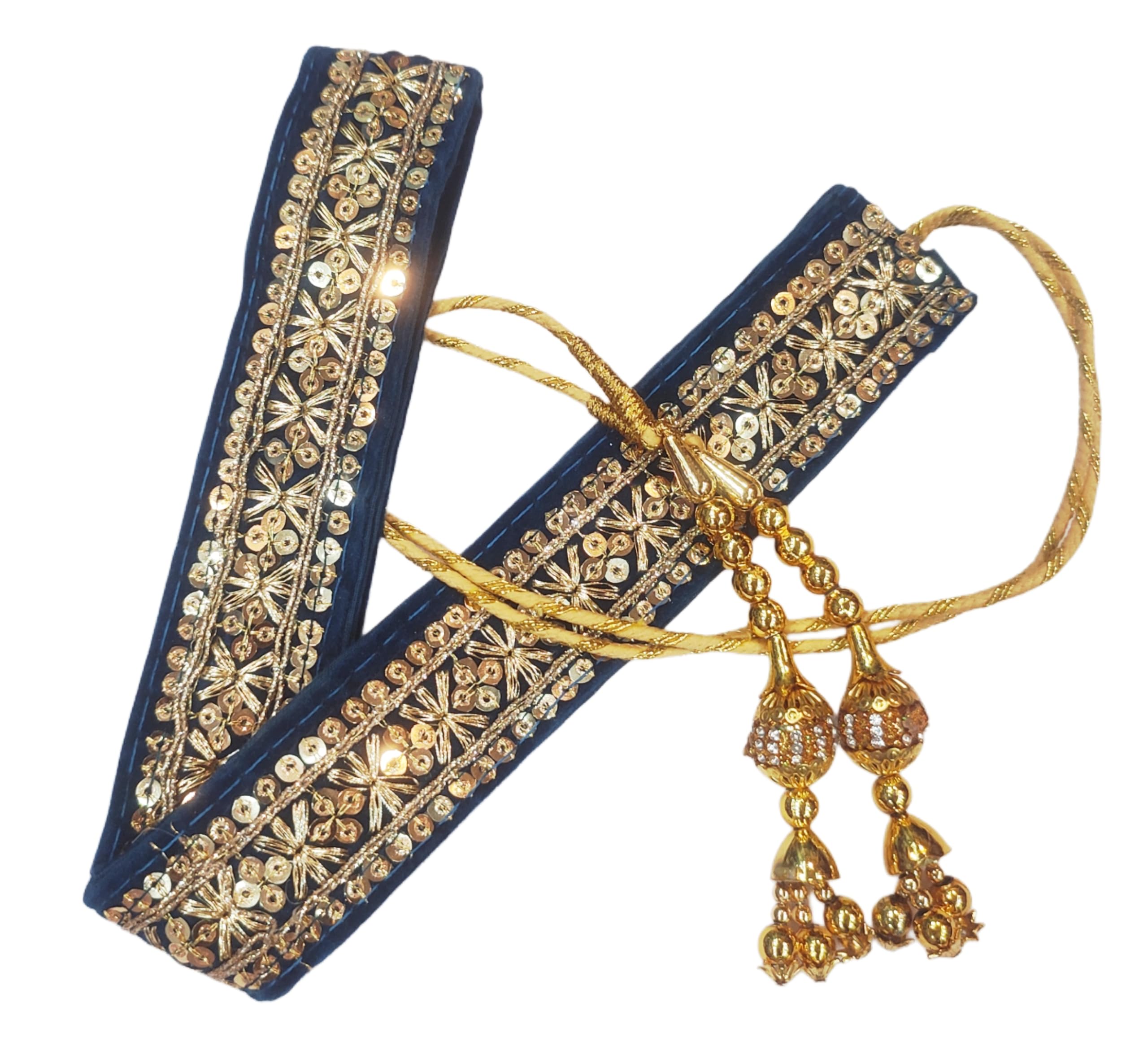 Navti Creations WomenS Kamarband (Bridal Belt) With Cross Design Golden Embroidery (Adjustable) Width 3.2Cm/Waist Hip Belt/Lehn