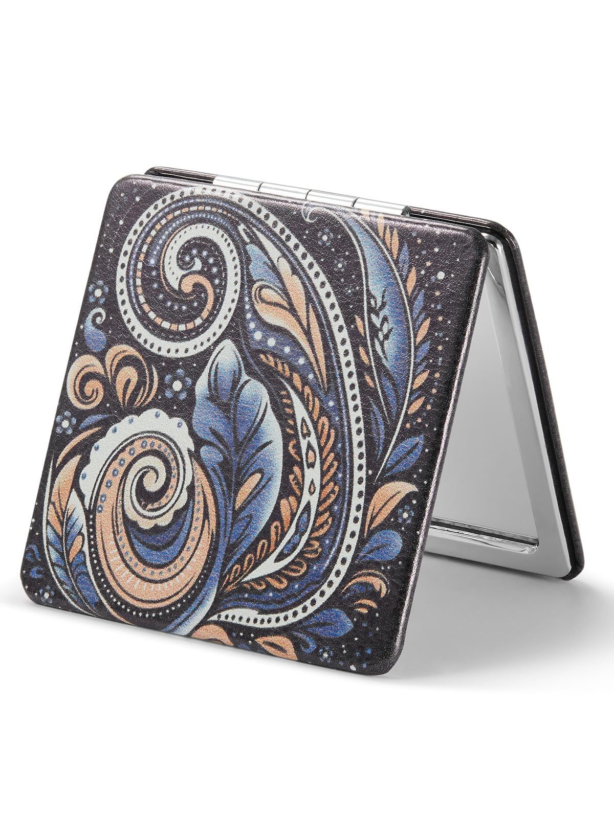 Omiro Compact Mirror, Unique Painting Pu Leather 1X/3X Magnification, Ultra Portable For Purses(Paisley)