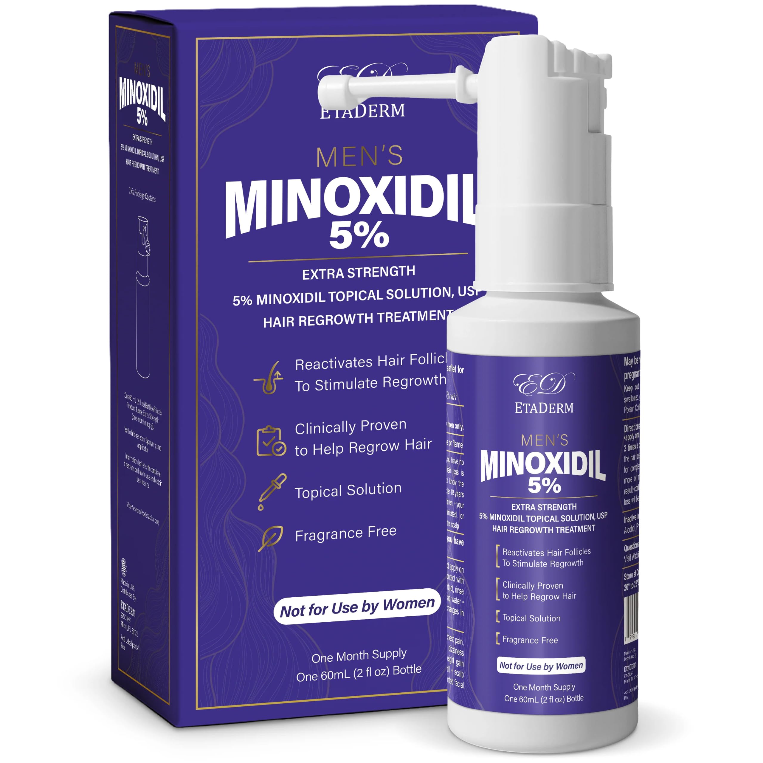 ETADERM Minoxidil 5% Spray for Men  Hair Regrowth for Men  Hair Care Formula to Support Scalp Wellness  Supports FullerLooki