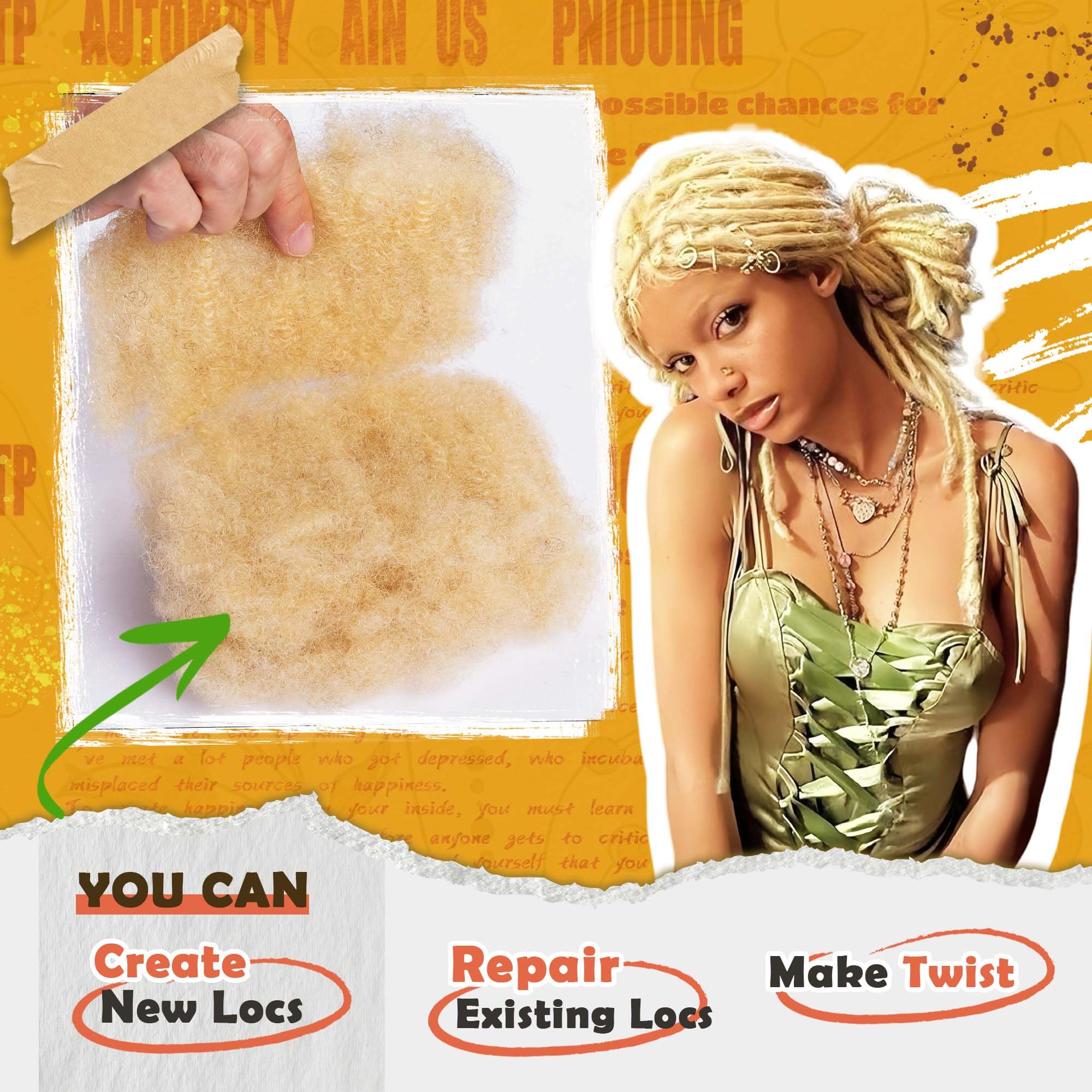 Maytsing Afro Kinkys Bulk Human Hair 613 Blonde 1oz/ 30 grams - Afro Kinky-Curly Human Hair Bulk for Twist, Dreadlock Extensions
