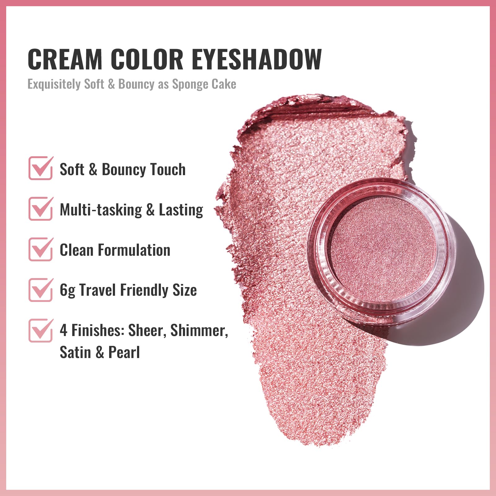 Oulac Pink Cream Eyeshadow Also For Highlighter Large Capacity Highly Pigmented Eye Shadow Waterproof &Long Lasting With Moistur