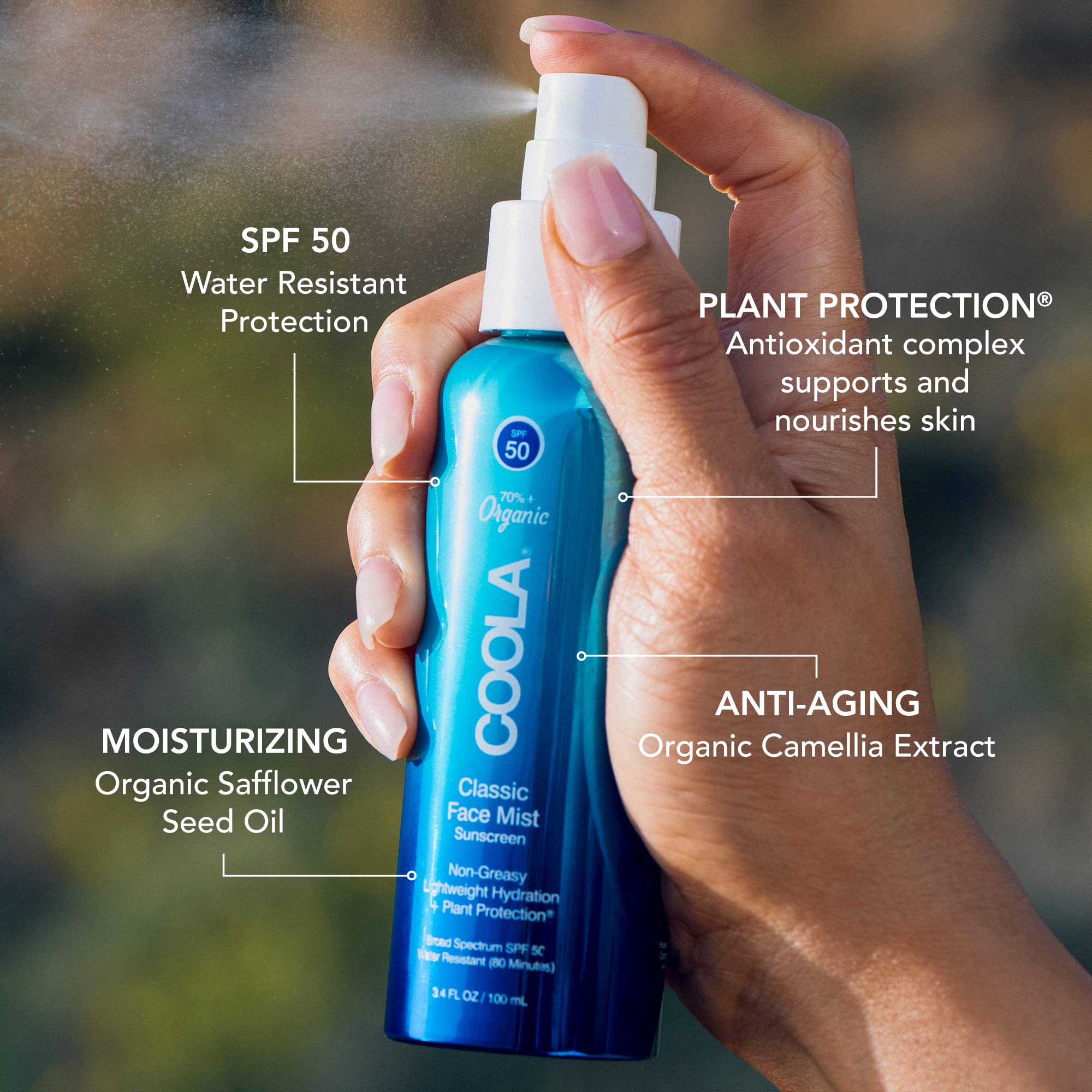 Coola Organic Sunscreen Spf 50 Sunblock Face Mist, Dermatologist Tested Skin Care For Daily Protection, Vegan And Gluten Free, N