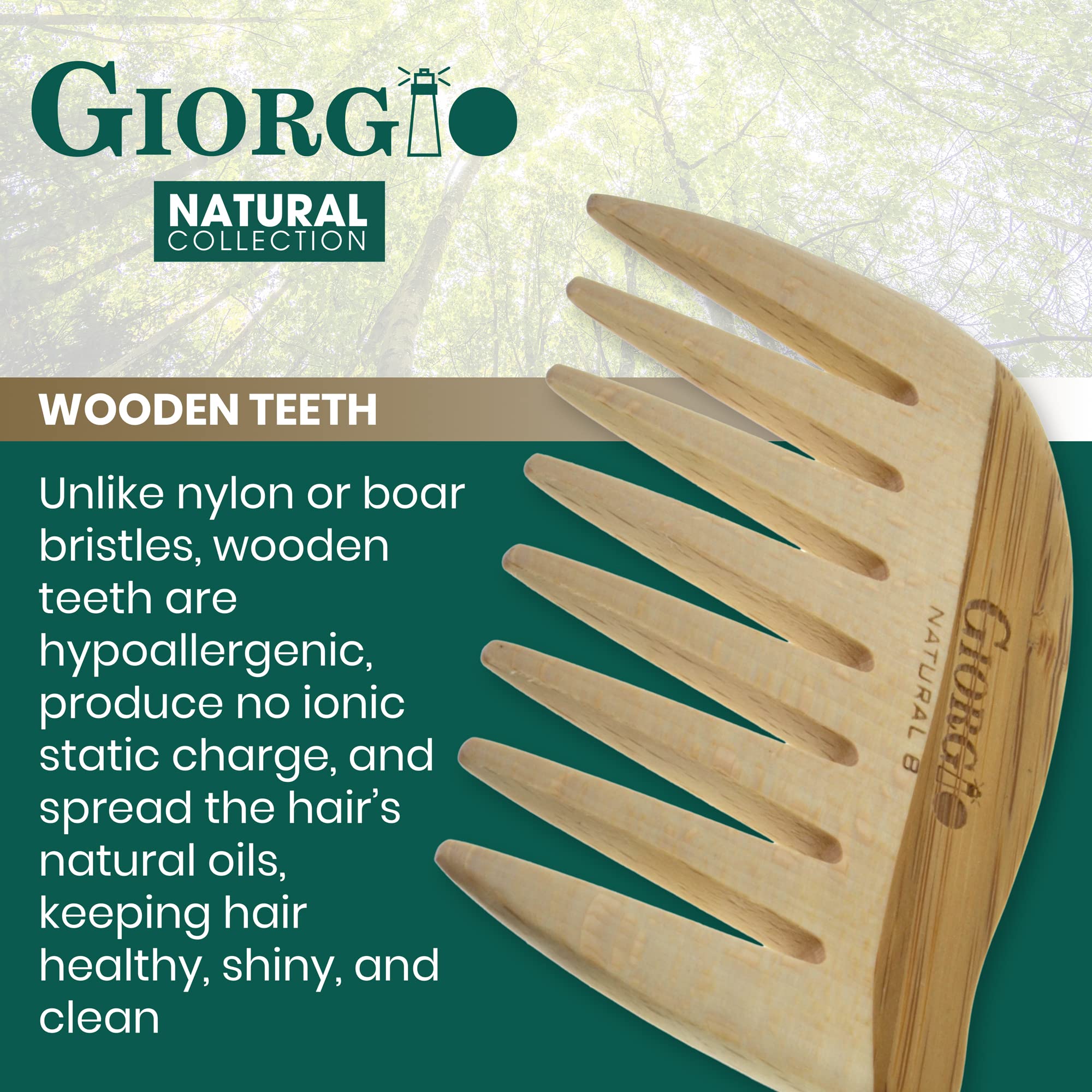 Giorgio Gionat8 Small Natural Wooden Comb Hair Detangler Wide Tooth Comb For Curly Hair, Bamboo And Beechwood Hair Combs For Thi