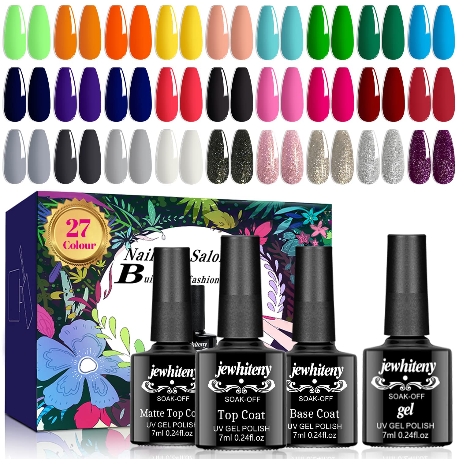 Jewhiteny 30Pcs Gel Nail Polish Kit 27 Colors Gel Polish Set Gel Nail Kit Soak Off Nail Gel Polish Set For Manicure Nail Art Sal