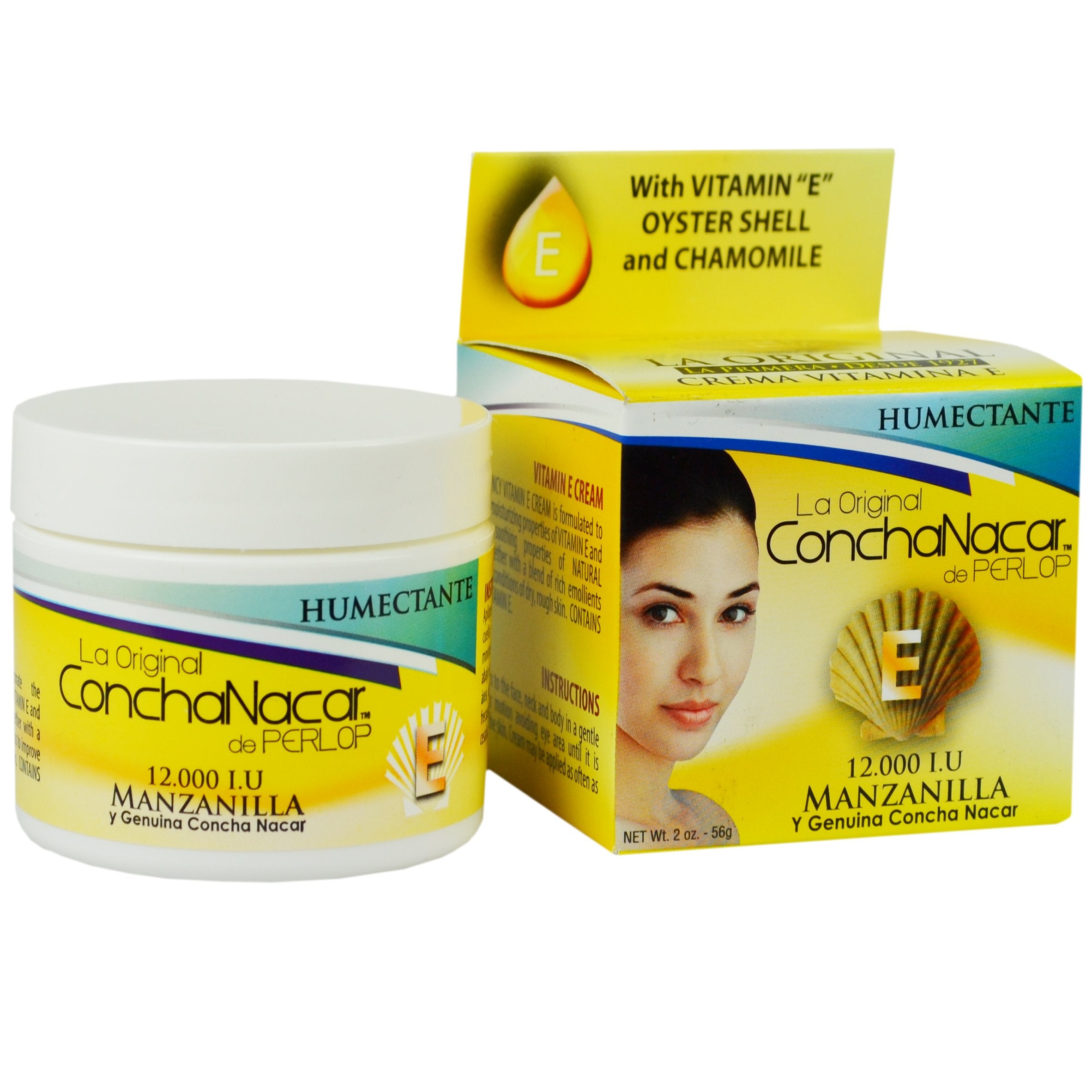 Concha Nacar Crema Hidratante - Vitamina E Con Manzanilla Para La Cara, Vitamin E Moisturizing Face Cream With Chamomile, 2 oz (
