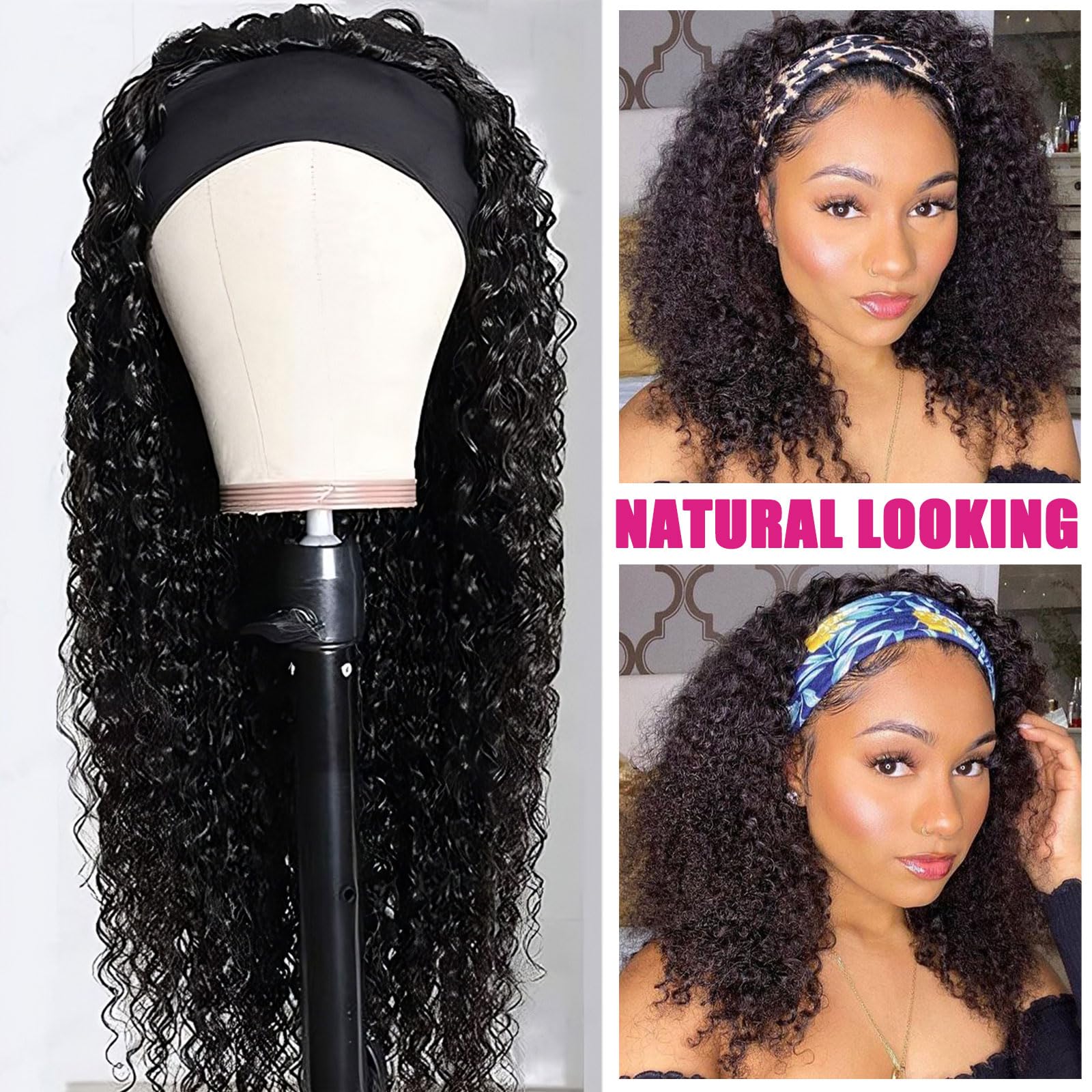 Aisi Queens Headband Wig Human Hair For Black Women Curly Wigs Glueless Human Hair Short Curly Headband Wigs