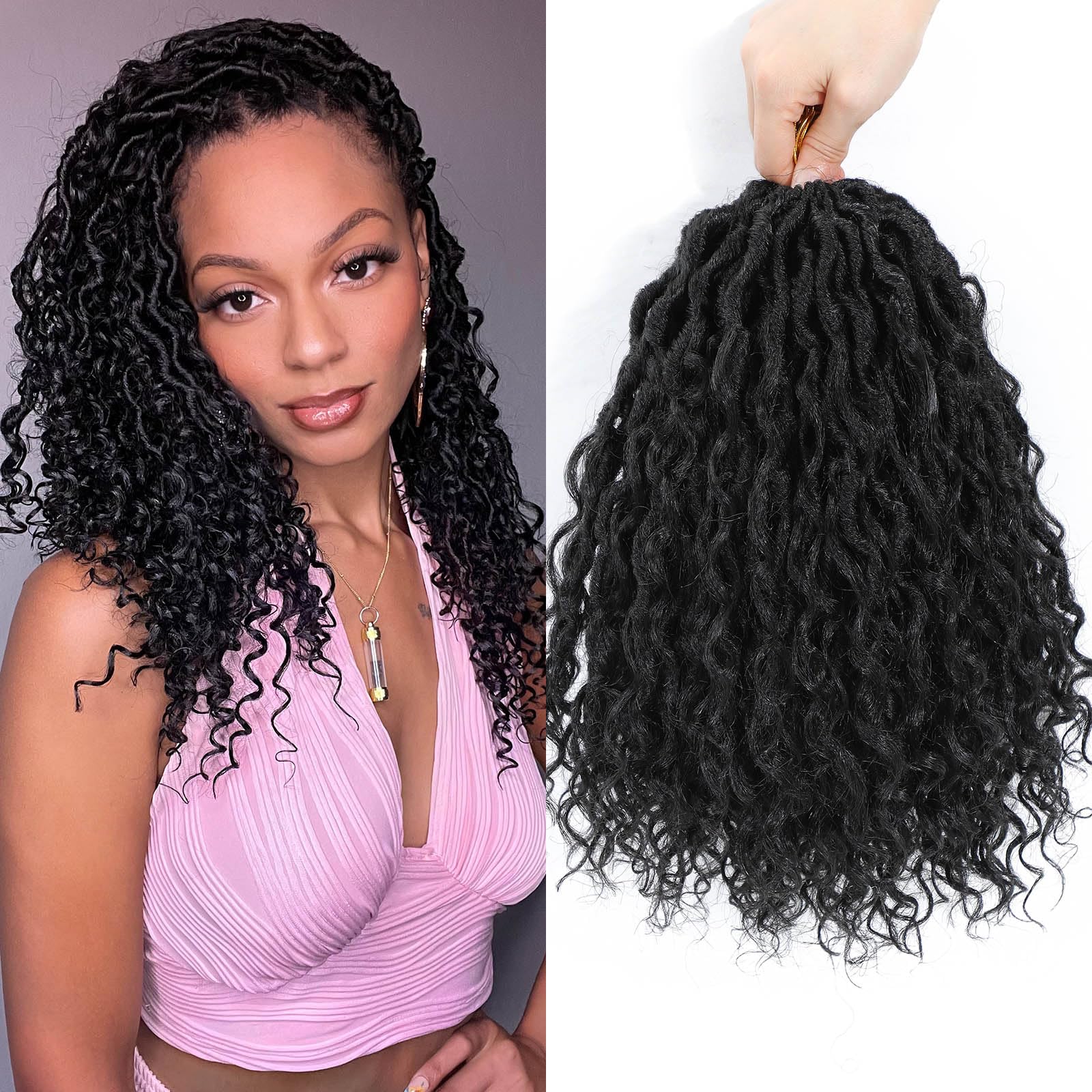 Col Bling Goddess Locs Crochet Hair 30 Inch, 8 Packs Faux Locs Crochet Hair Pre Looped for Women, Boho Crochet Locs with Curly E