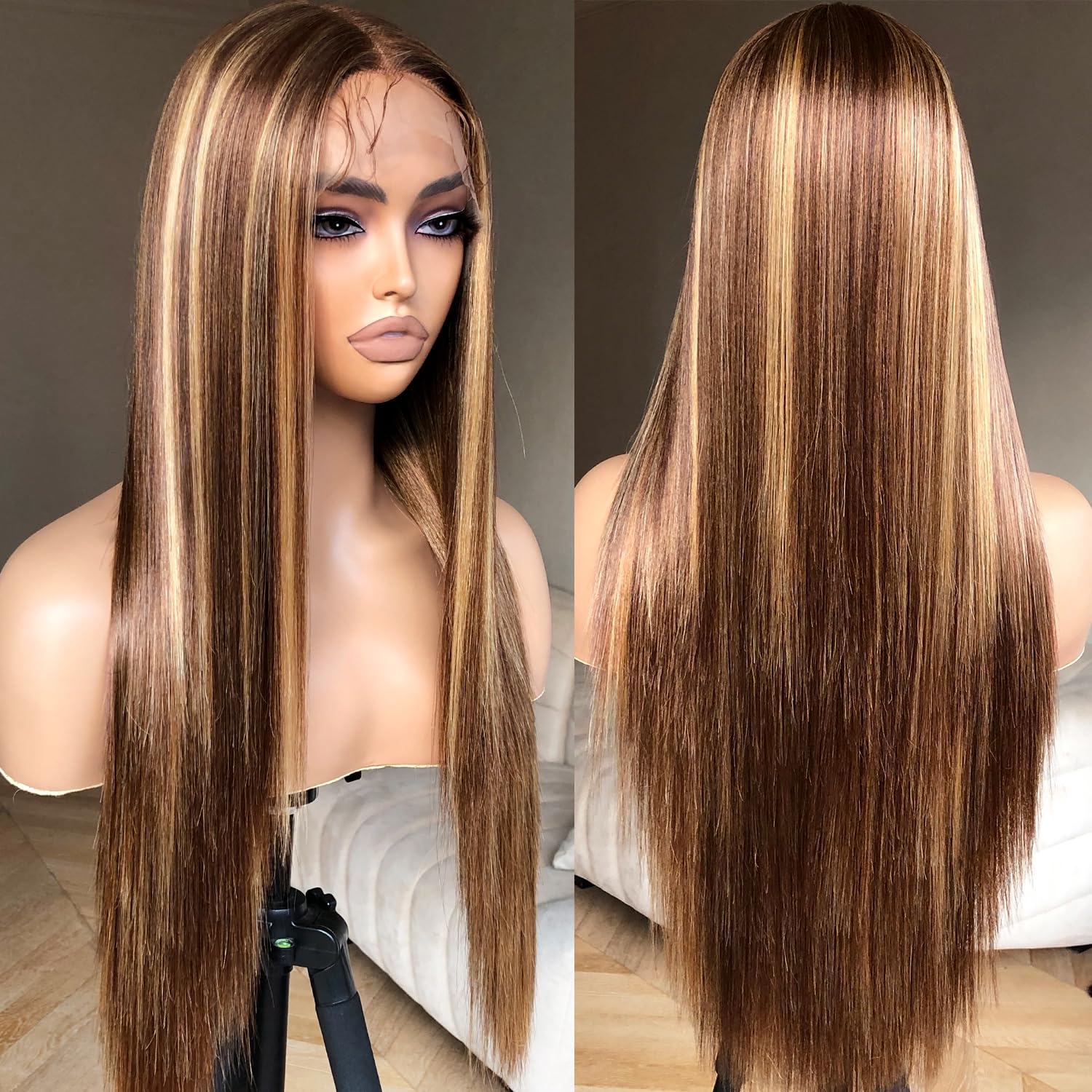 Brownbomb Balayage Honey Blonde Lace Front Wig Pre Plucked, Synthetic Lace Front Wig, Hd Glueless 13X5X1 Highlight Lace Front Wi