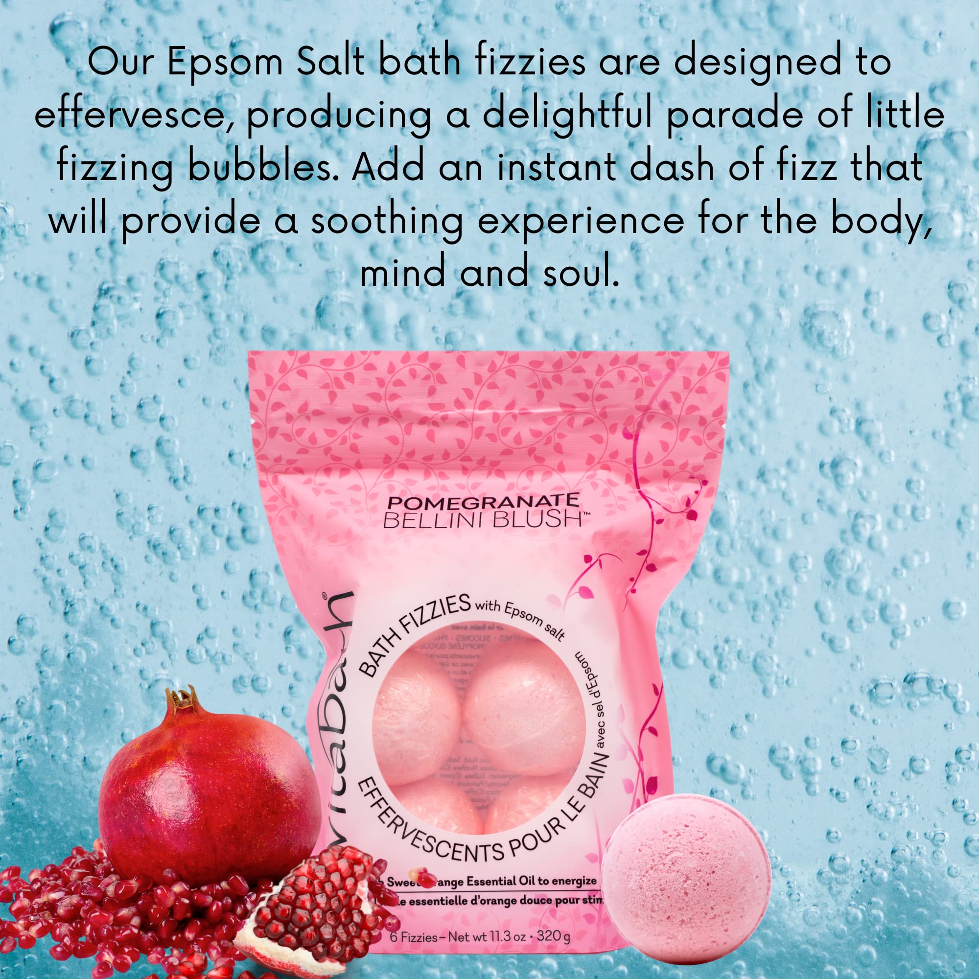 Vitabath Pomegranate Bellini Blush Bath Fizzies With Epsom Salt Relax Nourish Unwind Body & Mind Calming Aromatherapy For Muscle