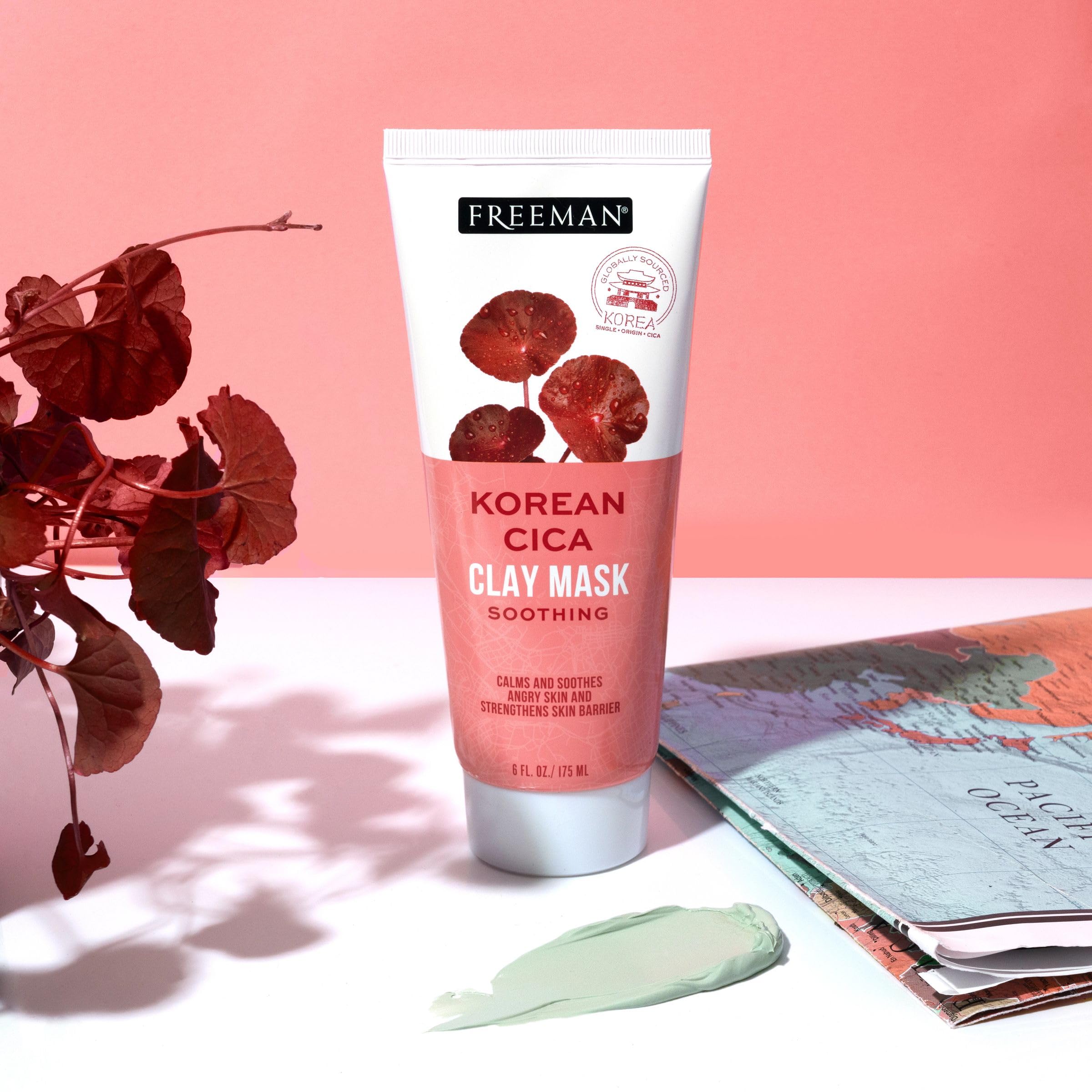 Freeman Exotic Blends Korean Cica Clay Face Mask, Skin Calming Facial Mask, Helps Clear Acne, Soothes & Strengthens Skin Barrier