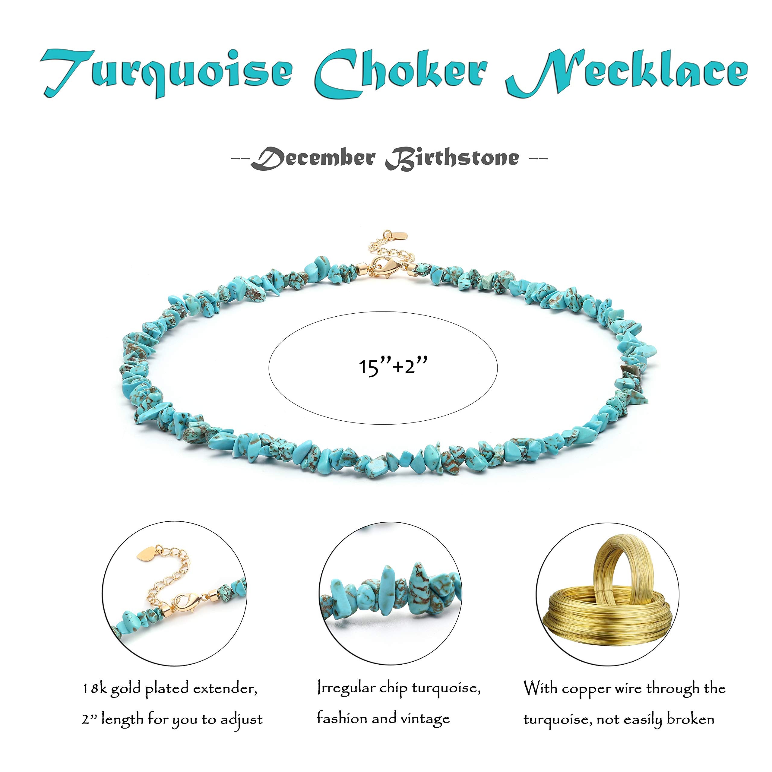 Aobei Pearl Genuine Turquoise Choker Blue Howlite Chip Beaded Necklace Summer Beach Gemstone Jewelry for Women 15