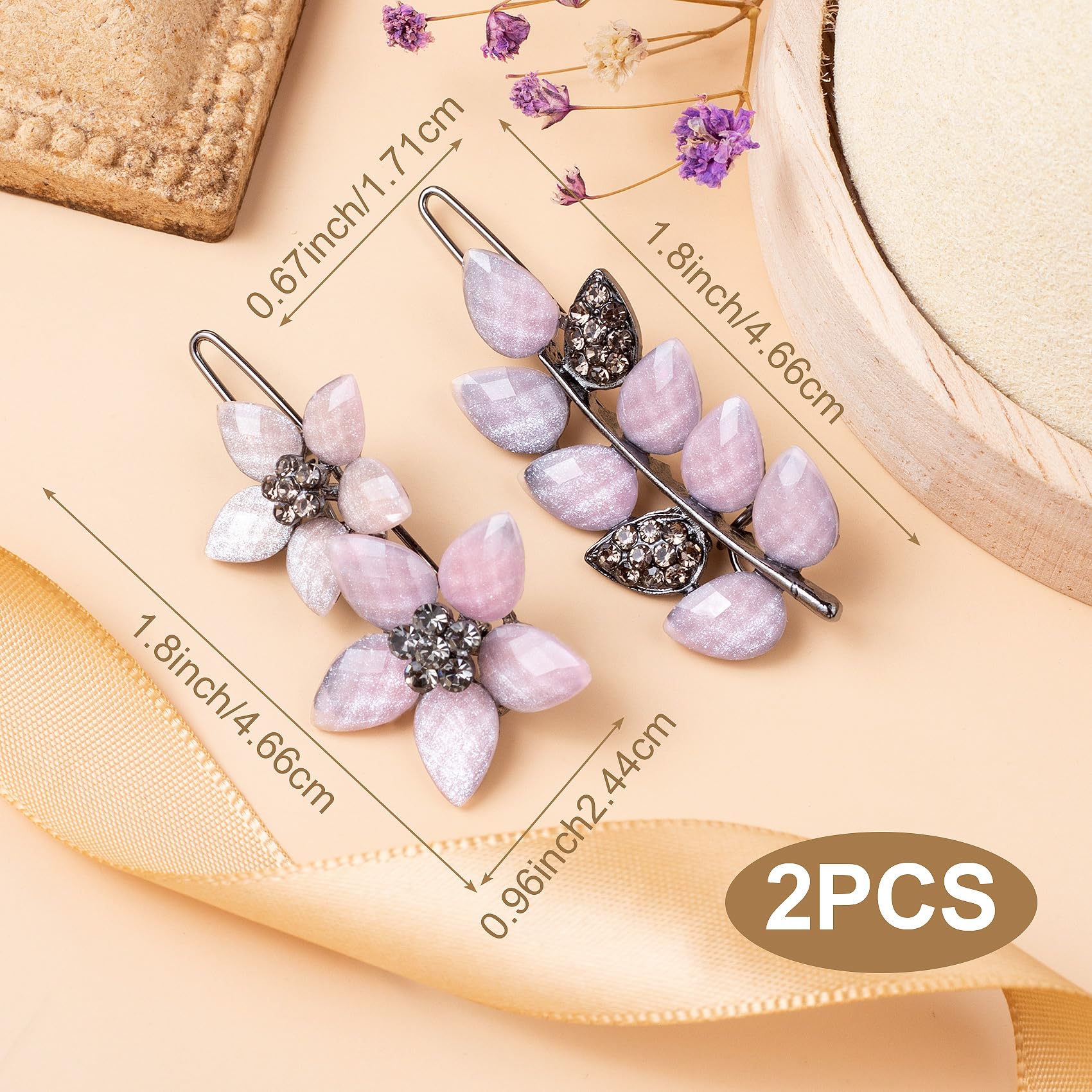 Hinzic 2Pcs 2Inch Vintage Rhinestone Hair Clips Pink Sparkly Crystal Clips Flower Small Hair Barrettes Decorative Wedding Prom E