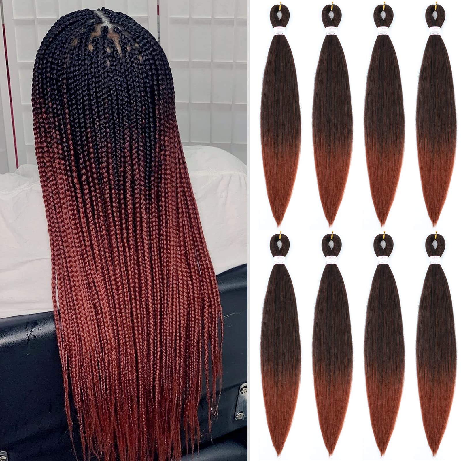 Befunny 8 Packs Pre Stretched Braiding Hair,24 Inch Prestretched Braiding Hair Bundles,Two Tone Synthetic Hair For Women Box Bra