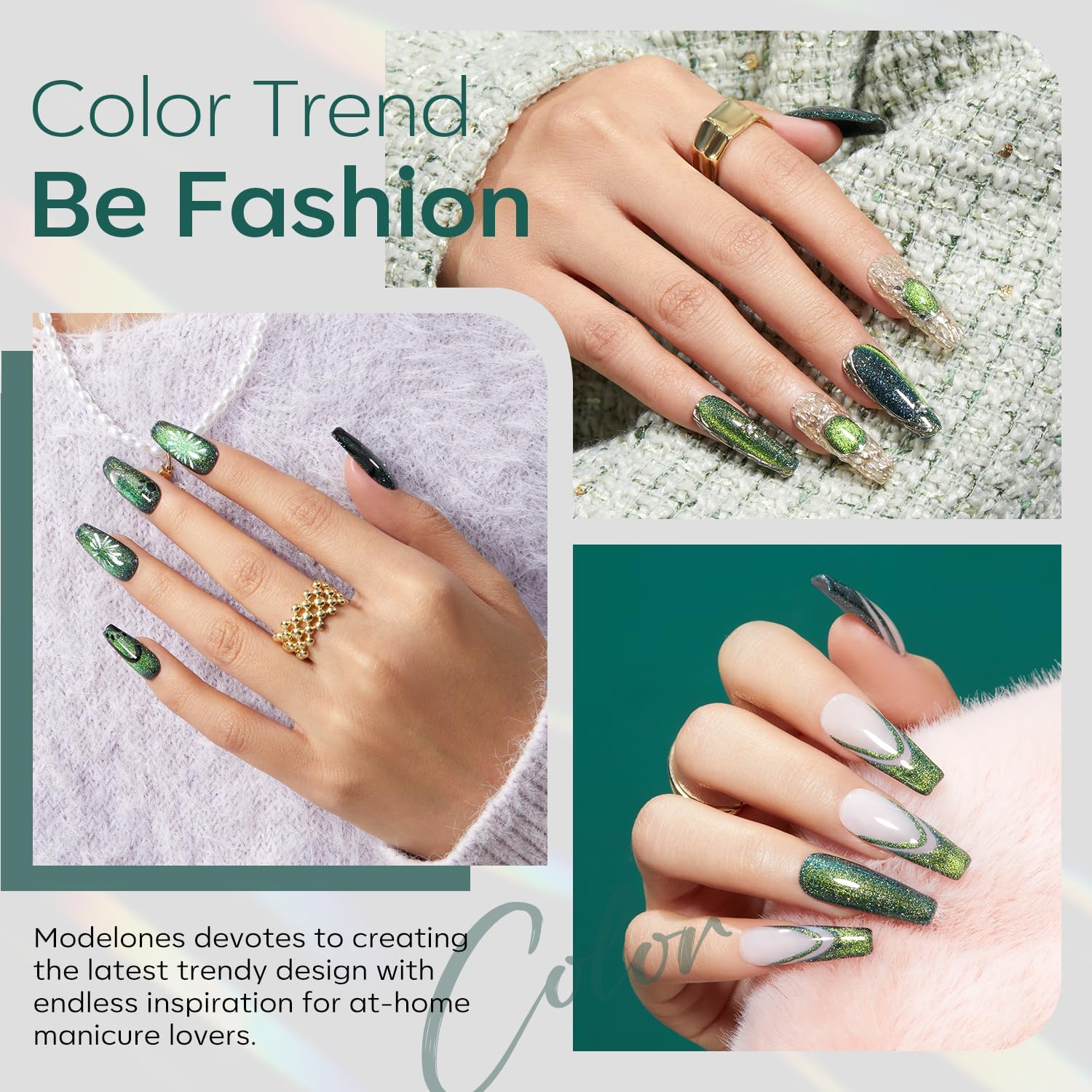 Modelones Cat Eye Gel Nail Polish,15 Ml Green Gel Nail Polish Sparkle Reflective Glitter Gel Polish Dark Green Polish 9D With Ma