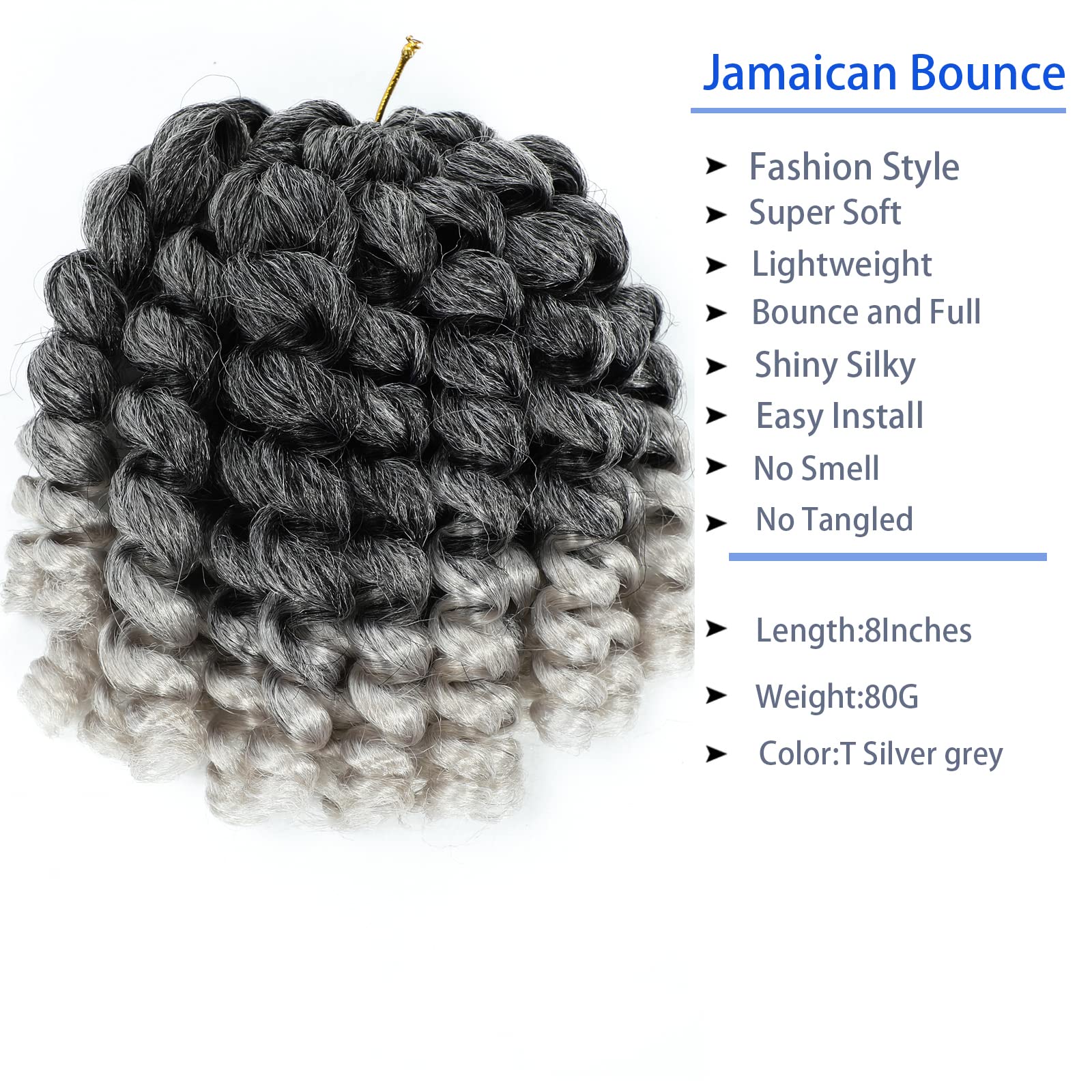 2X Ringlet Wand Curl Jamaican Bounce 3 Packs Silver Grey 8 Inch Synthetic Crochet Hair Extensions Short Crochet Braiding Hair 20