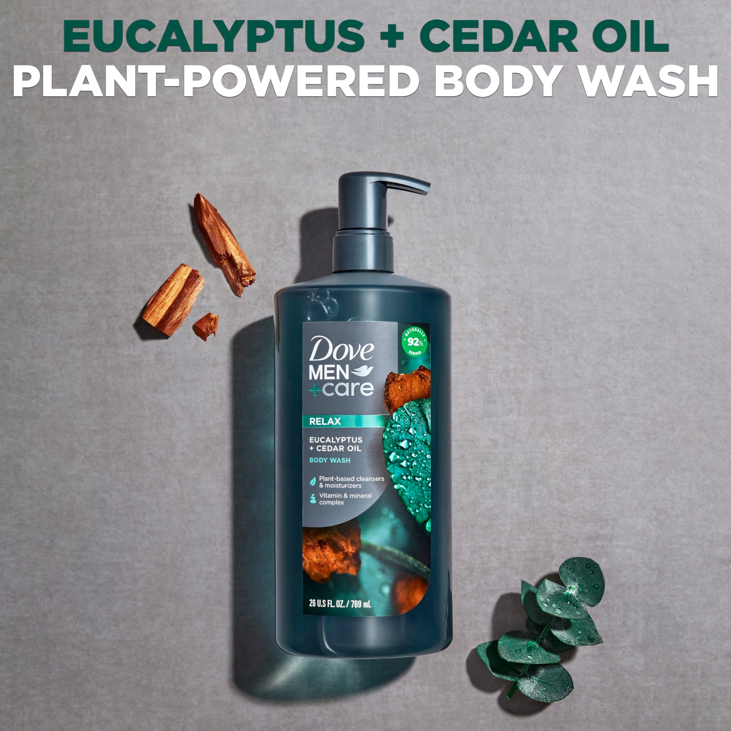 Dove Men+Care Body Wash Eucalyptus + Cedar Oil To Rebuild Skin In The Shower With Plant-Based Cleansers And Moisturizers 26 Oz