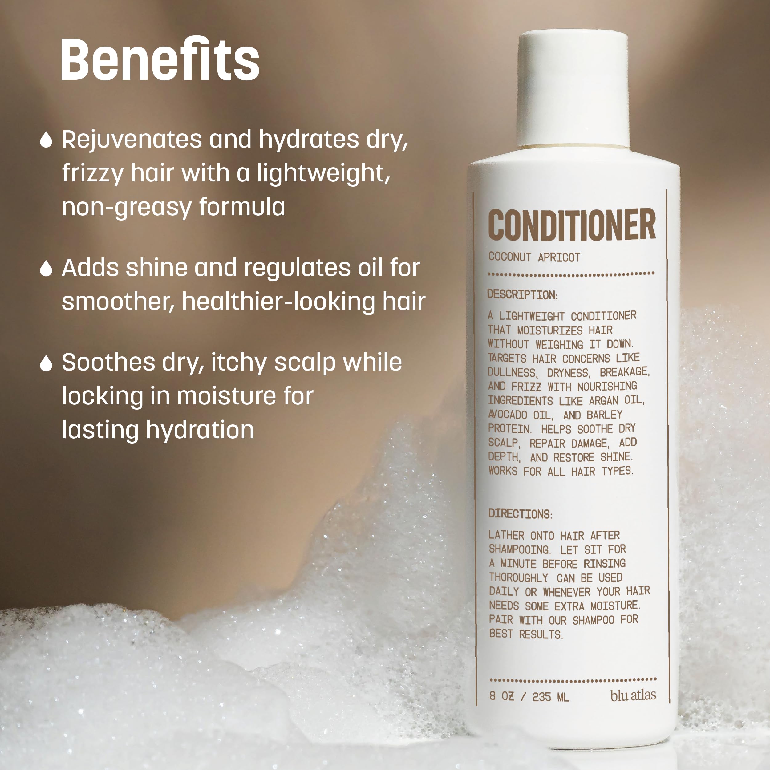 Blu Atlas Men'S Natural Conditioner - For All Hair Types - Deep Moisturizing And Scalp Soothing Vegan Sulfate And Paraben-Free-
