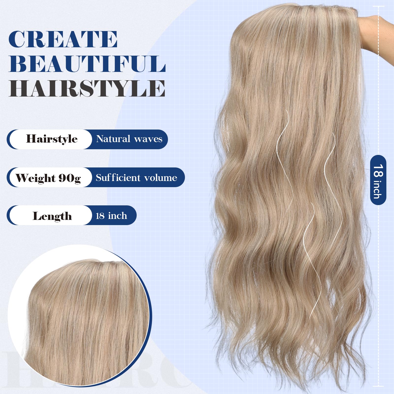 Haircube 18 Inch Wavy Hair Toppers For Women Heat Resistant Fibre Synthetic 5 * 5.3 Inch Swiss Base Toppers Hair Pieces For Wome