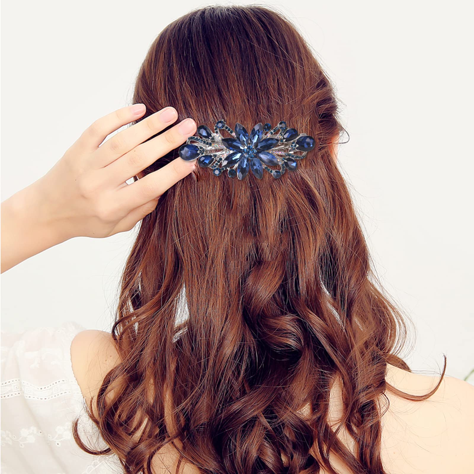 Sankuwen Flower Luxury Jewelry Design Hairpin Rhinestone Hair Barrette Clip,Also Perfect Mother'S Day Gifts For Mom(Dark Blue)