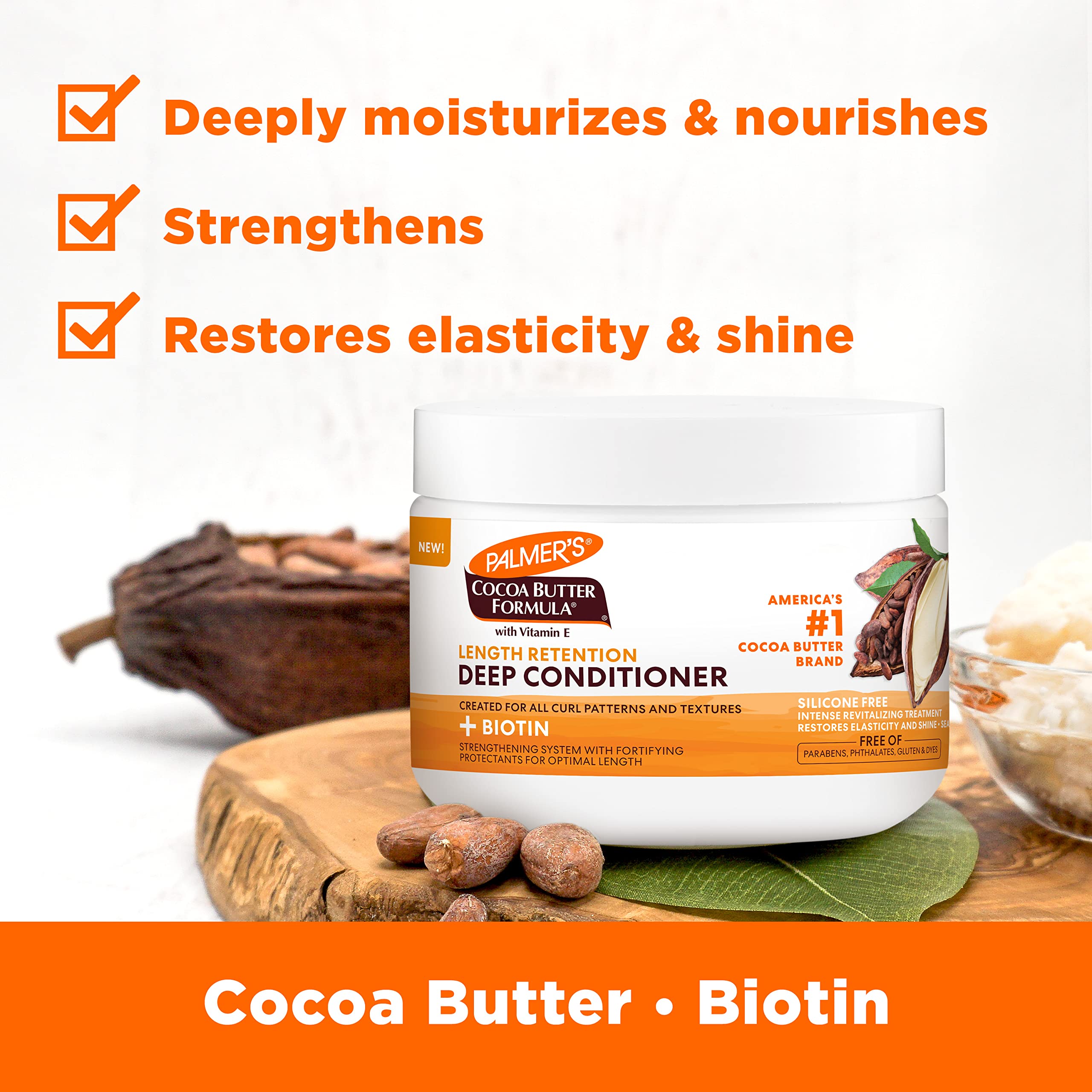 Palmer's Cocoa Butter & Biotin Length Retention Deep Conditioner, Strengthen, Nourish and Restore Elasticity and Shine, Suitable